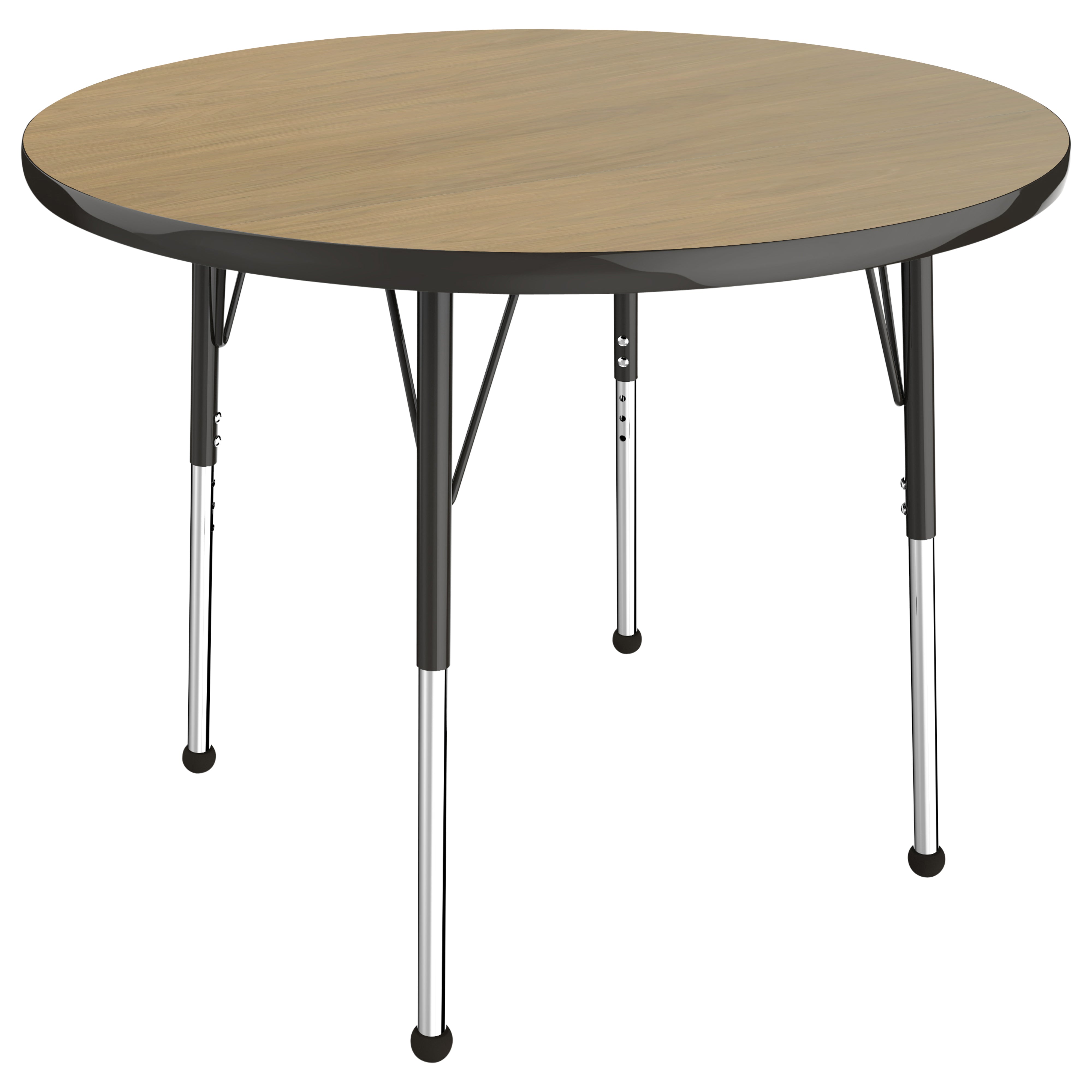 36" Round T-Molding Activity Table with Adjustable Standard Ball Glide Legs - Pasadena Oak/Black