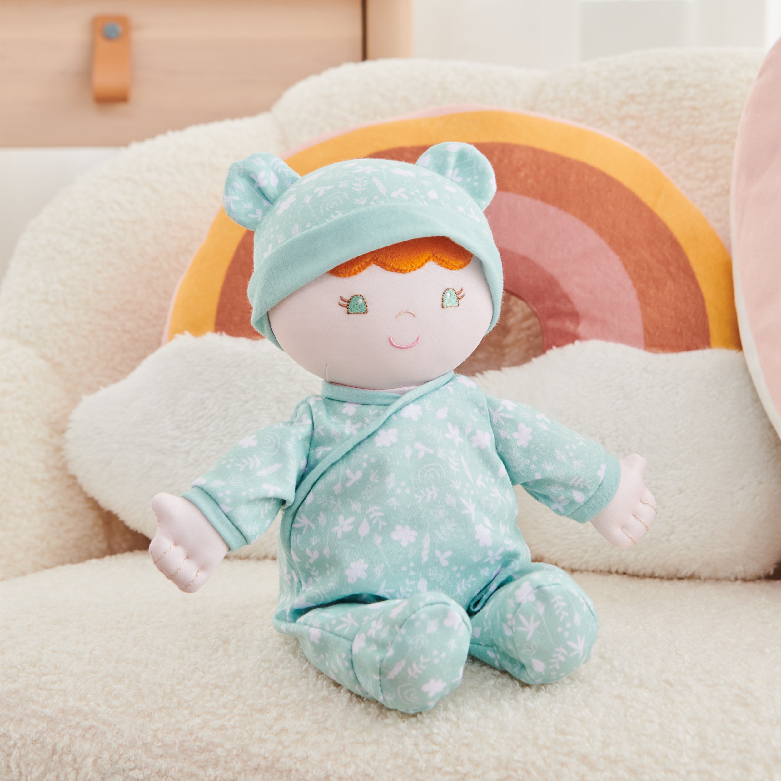 Baby GUND Sustainable Baby Doll, Plush Doll Made from Recycled Materials, For Newborns and Toddlers, Green, 12”