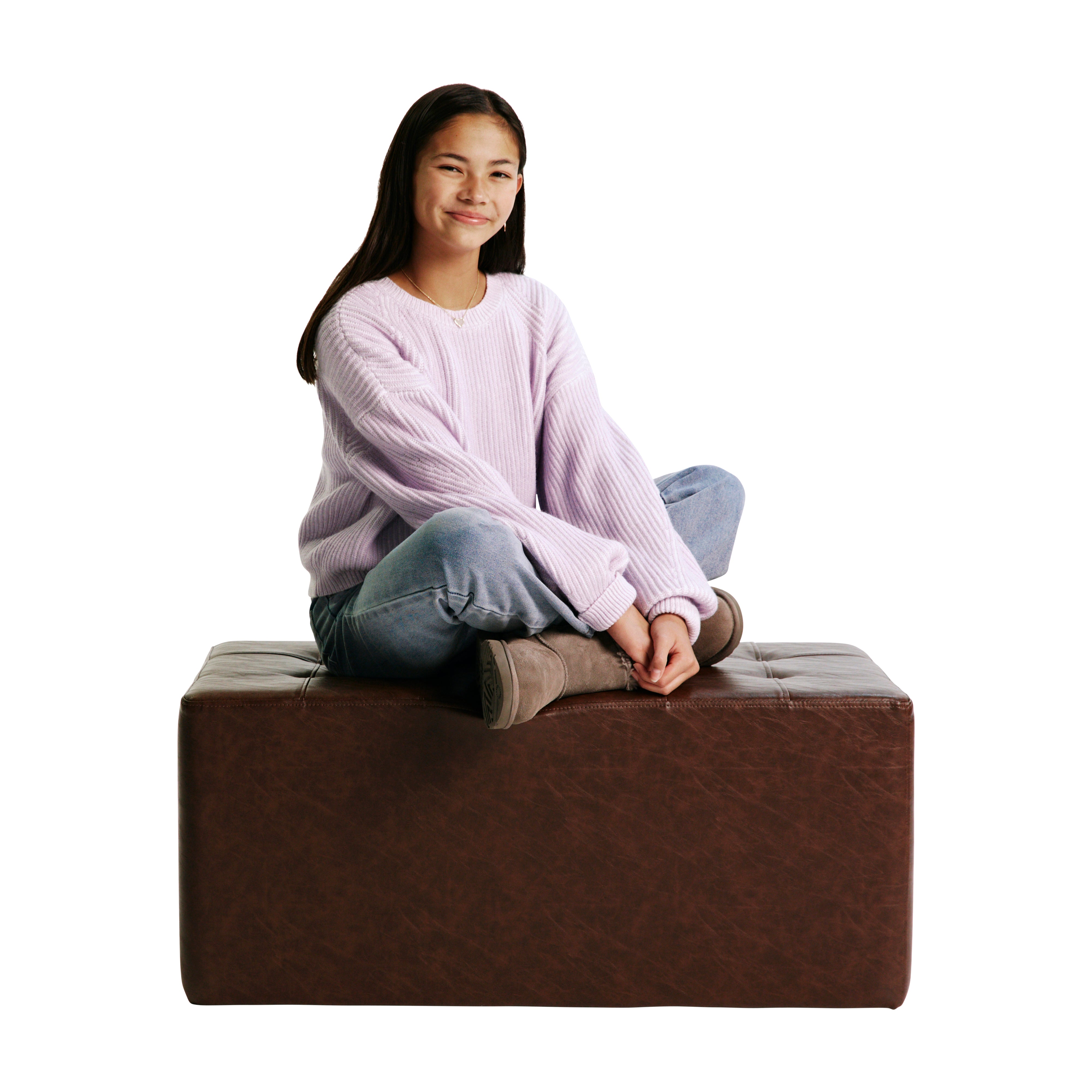 Rustic Tufted Rectangle Ottoman 16" Height - Walnut