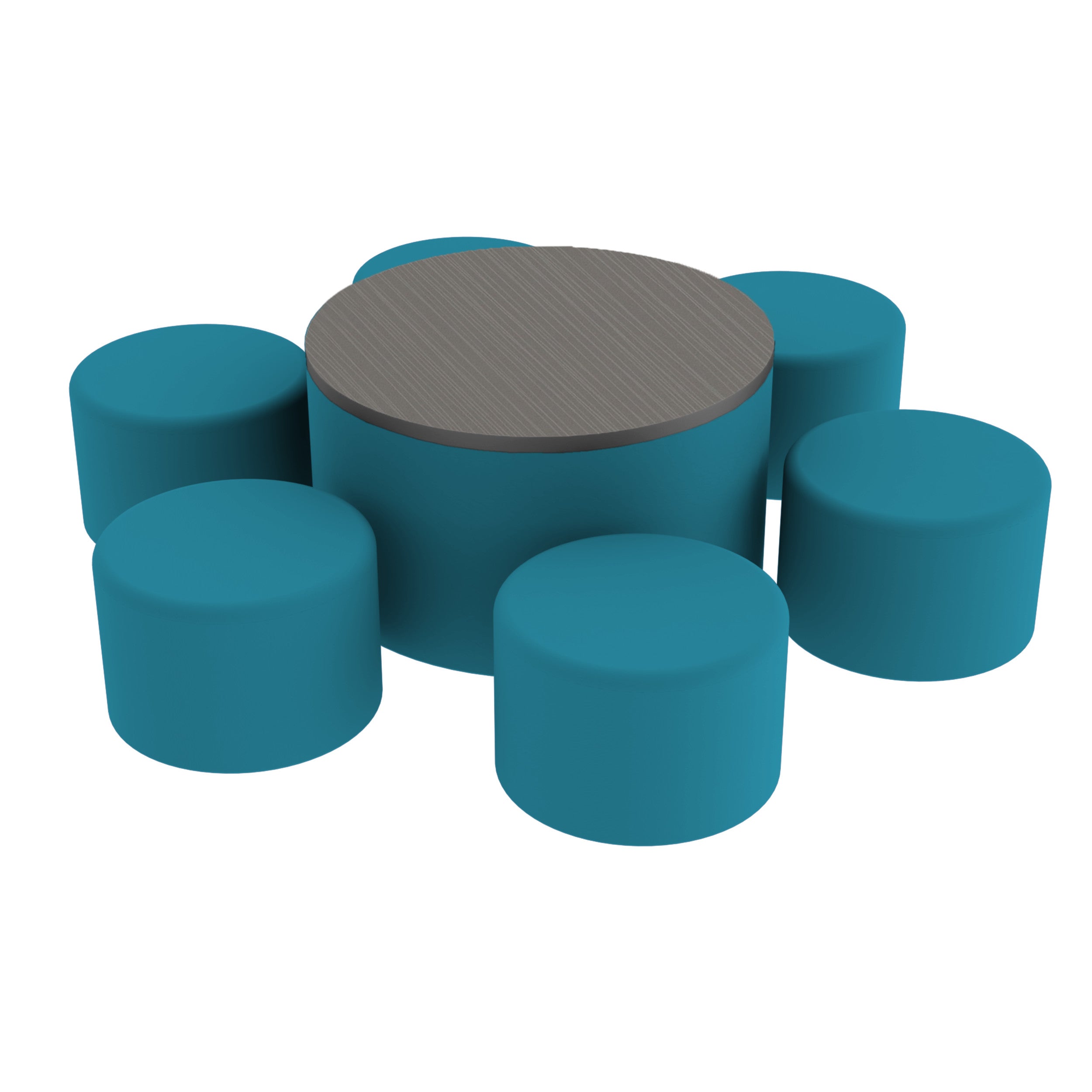 Pro Series 30" Round Ottoman Table with Round 12" H Seating, 7-Piece Set - Teal/Cosmic Strandz