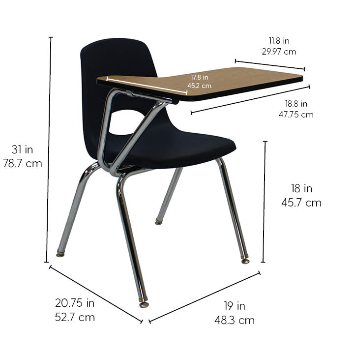 18" Stack Chair with Tablet Arm - Black/Oak/Black