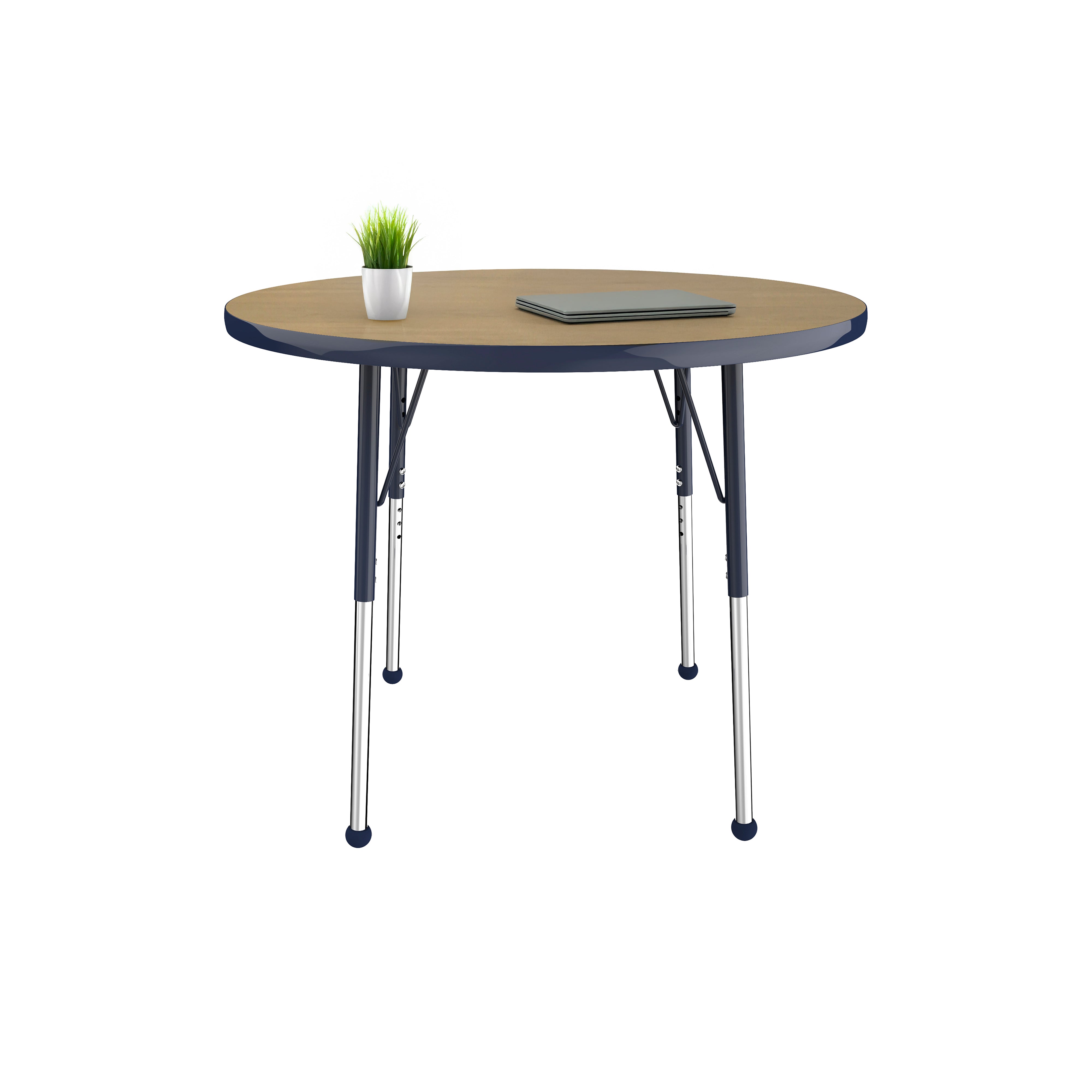 36" Round T-Molding Activity Table with Adjustable Standard Ball Glide Legs - Pasadena Oak/Navy