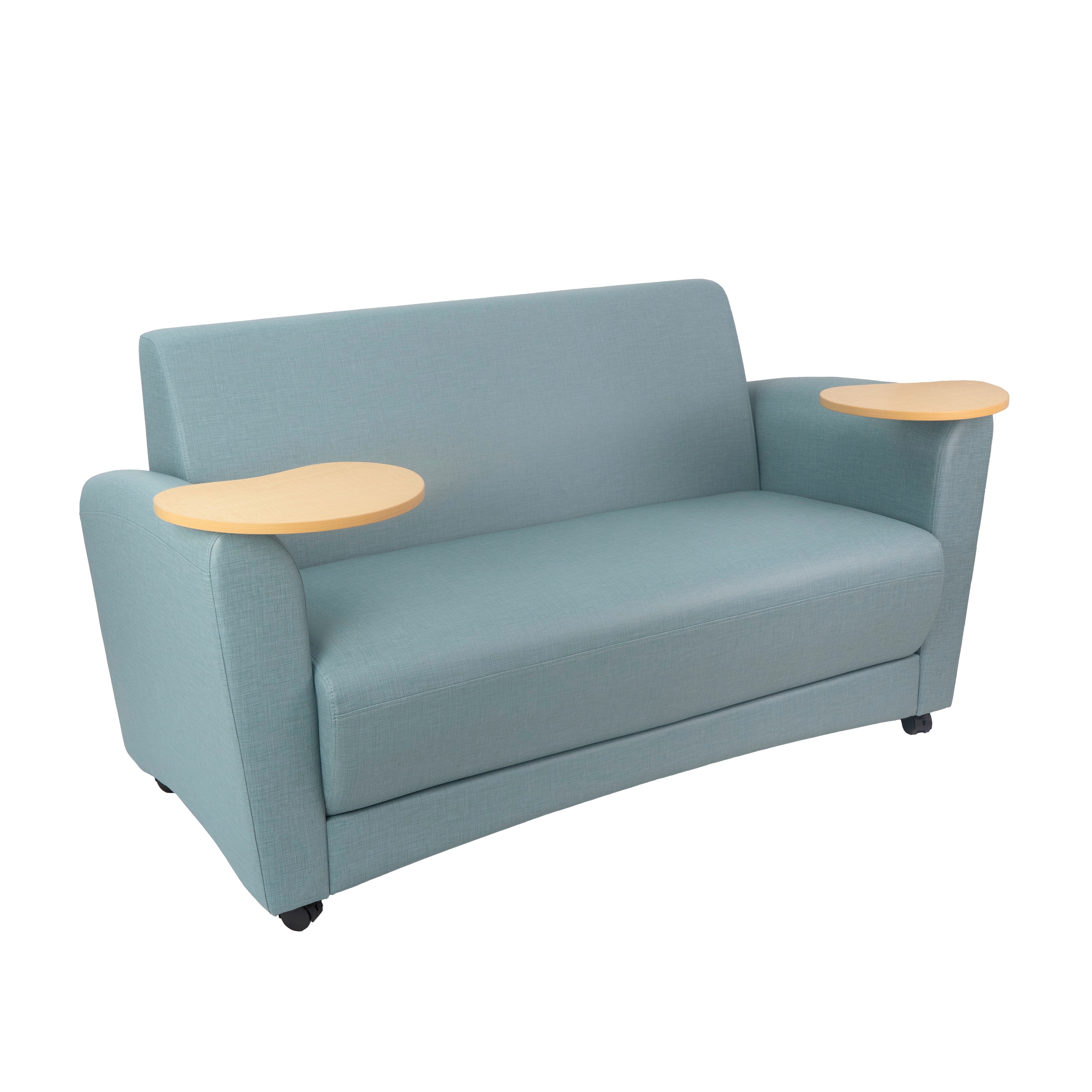 Pro Series Upholstered Common Area Sofa with Tablet - Sky Blue Crosshatch/Maple Grain