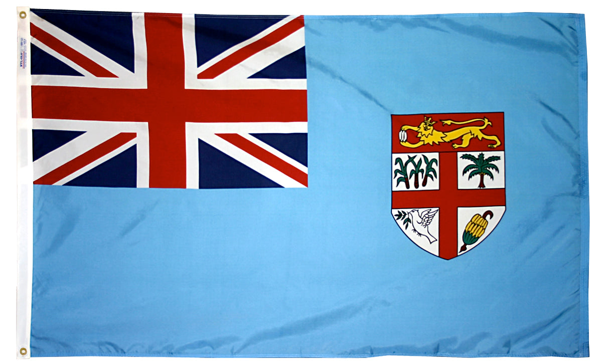 Fiji Flag 3x5 ft. Nylon SolarGuard Nyl-Glo 100% Made in USA to Official United Nations Design Specifications.