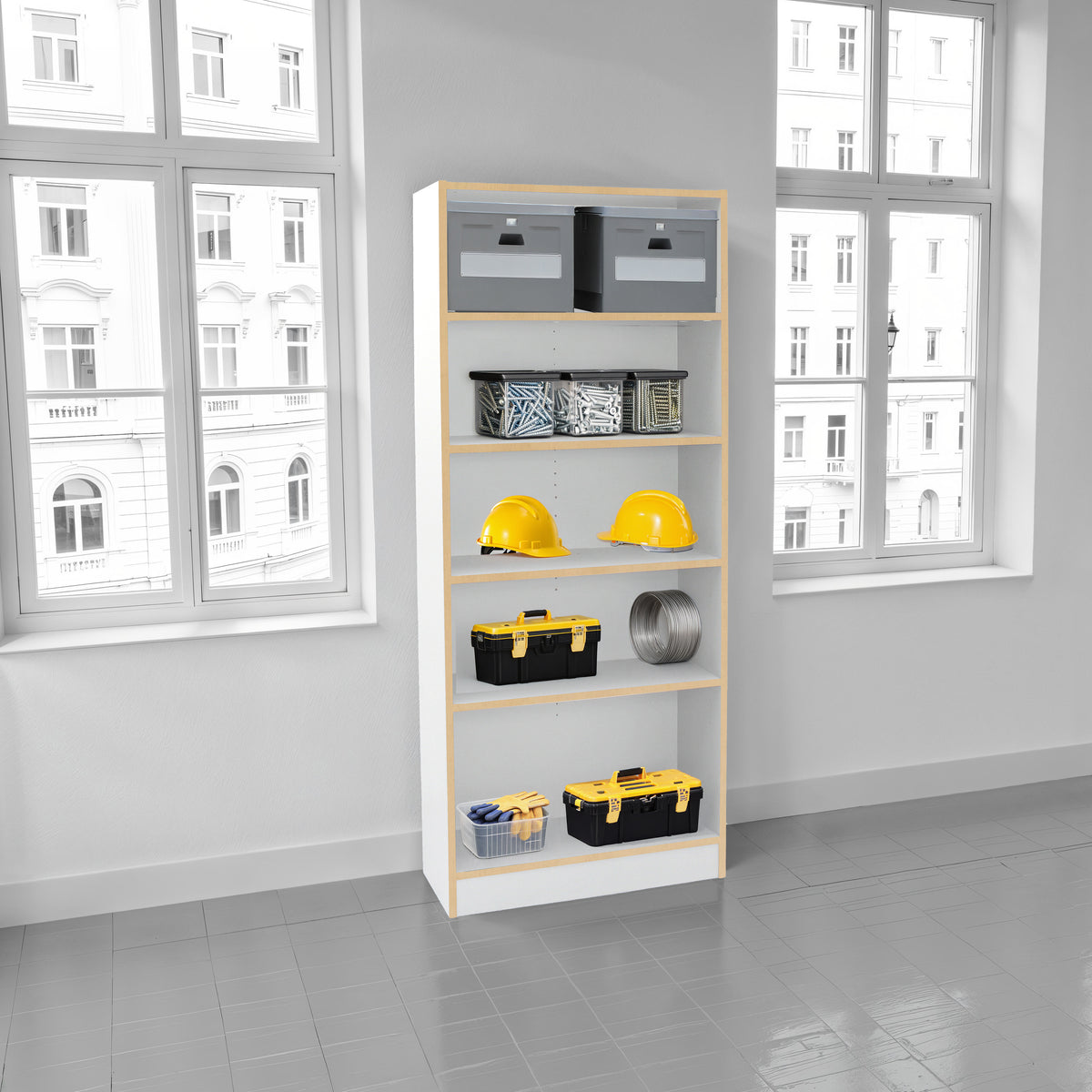 Laminate 5-Shelf Bookcase 72" Height - White/Maple Grain