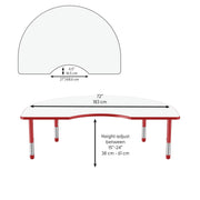 48" x 72" Kidney Dry-Erase Activity Table with Adjustable Chunky Legs - Whiteboard/Red