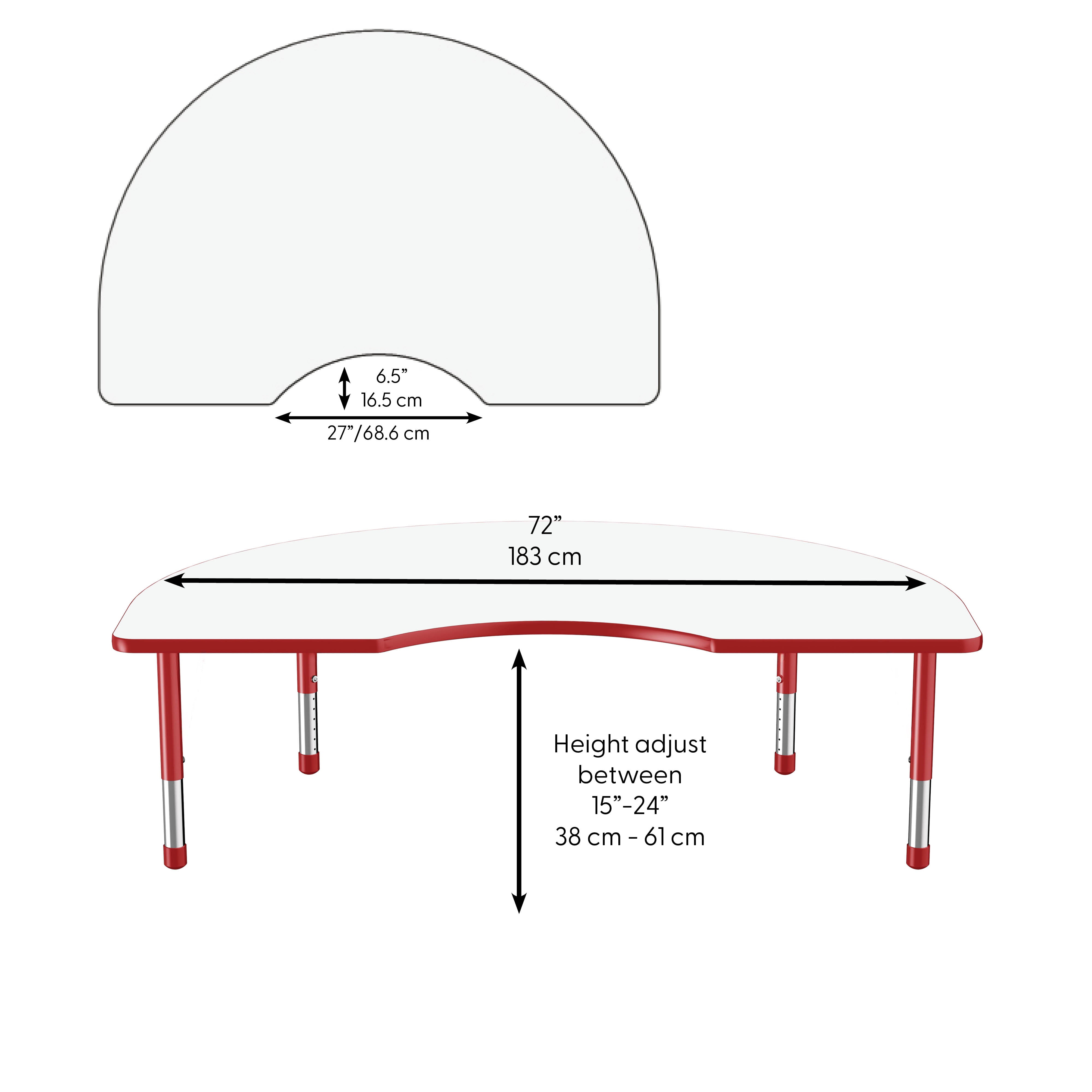 48" x 72" Kidney Dry-Erase Activity Table with Adjustable Chunky Legs - Whiteboard/Red