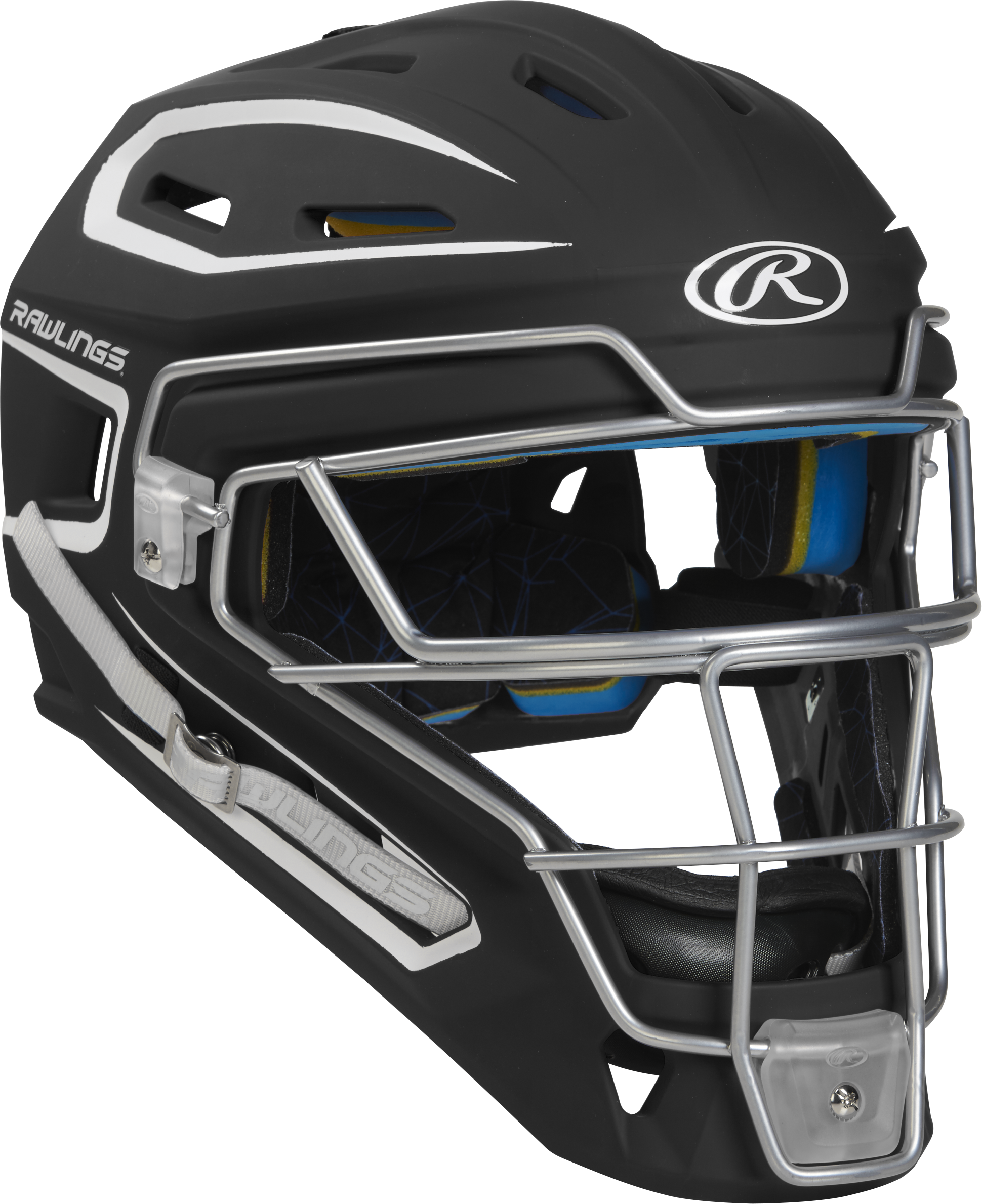 Rawlings Mach Matte 2-Tone Hockey Style Senior Catchers Helmet - Black/White