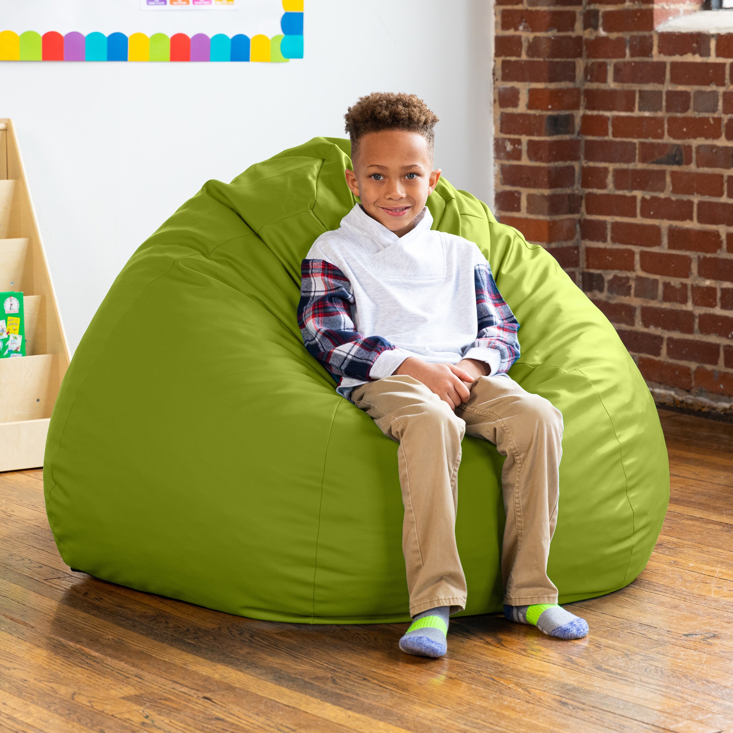 Jaxx Gumdrop Commercial Grade Bean Bag for Educational Environments, Large Size - Premium Vinyl - Green