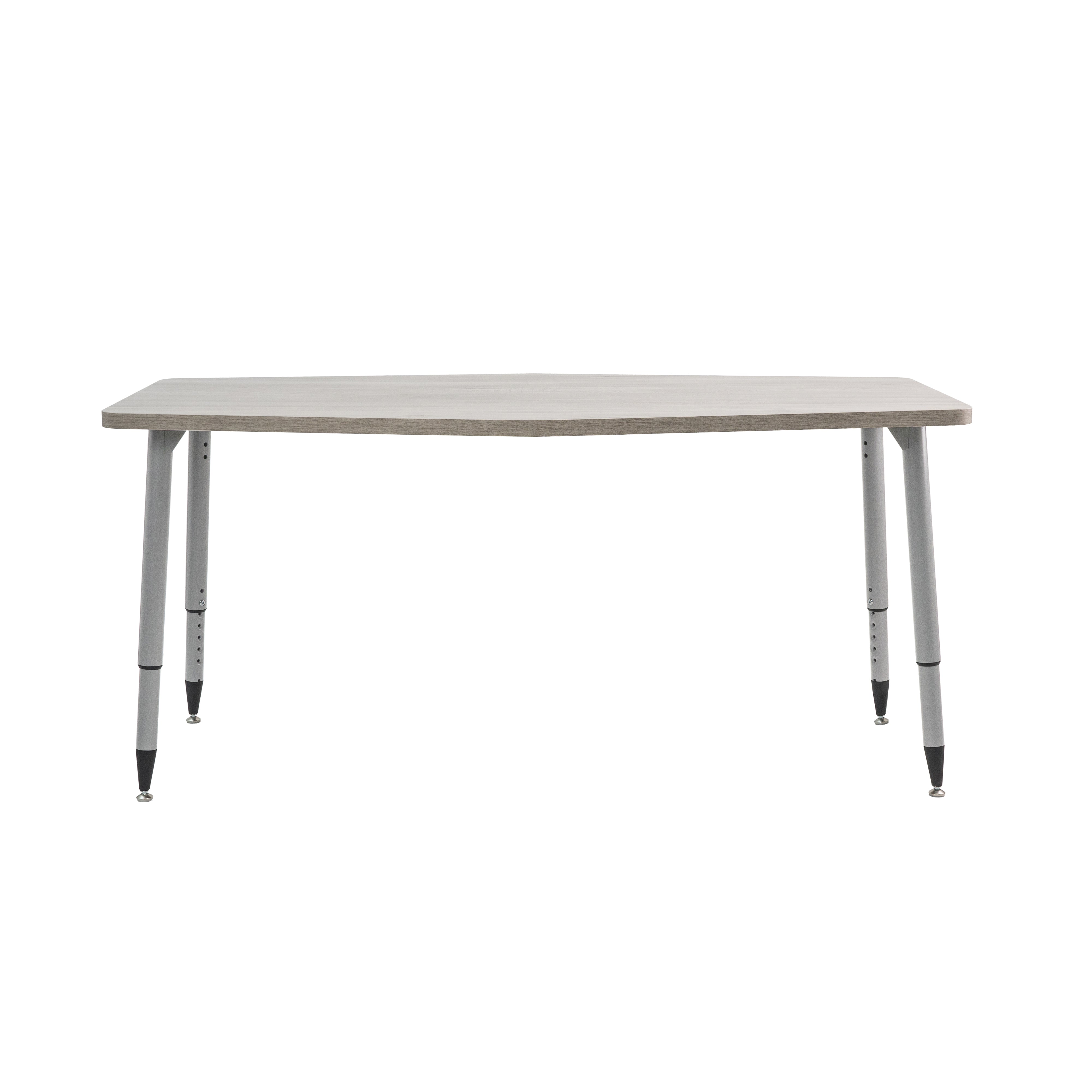 Adapte 34" x 60" Long Hexagon Woodgrain Activity Table with Adjustable Tapered Legs - Light Gray Wood/Silver
