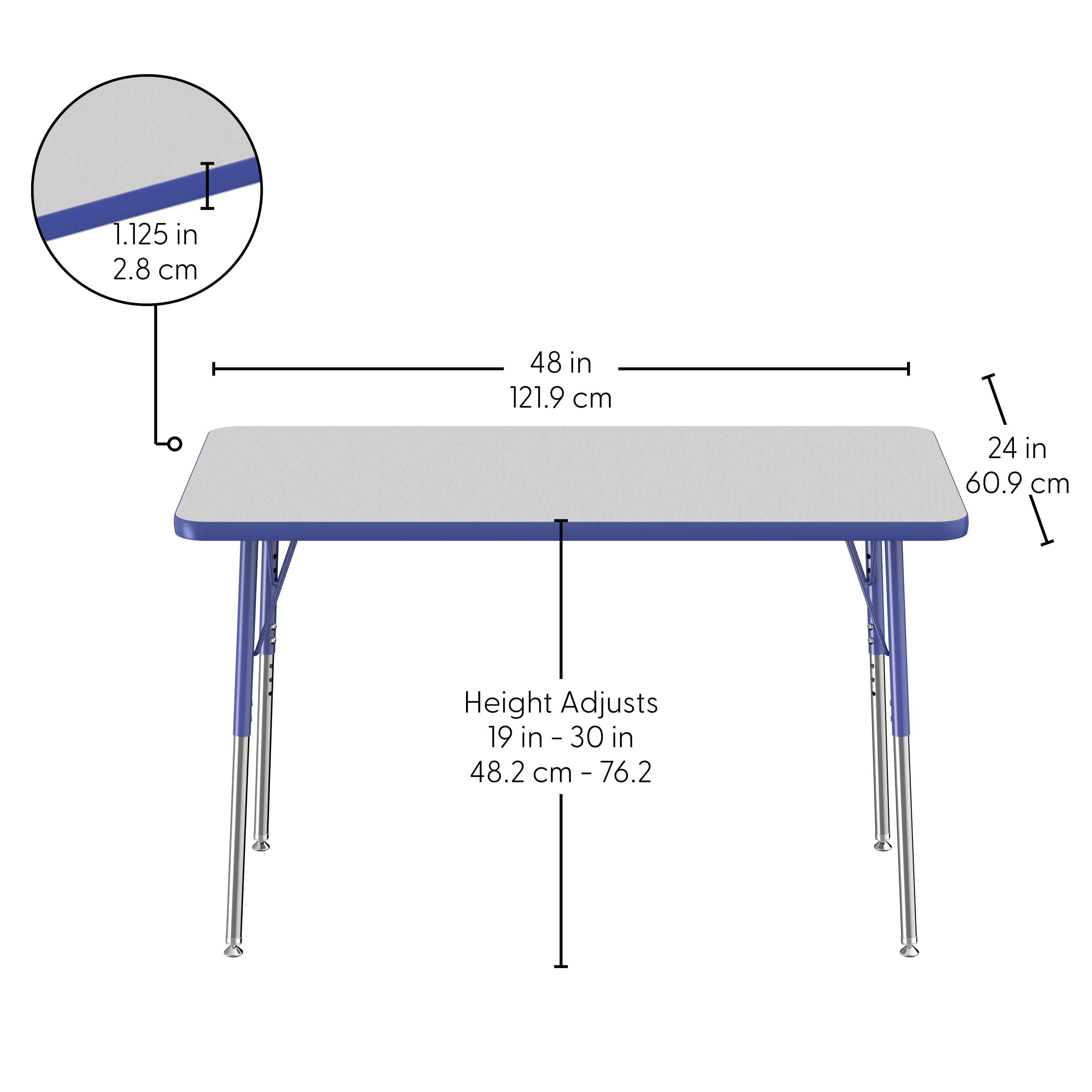 24" x 48" Rectangle Thermofused Activity Table with Adjustable Standard Swivel Glide Legs - Gray/Blue