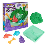Kinetic Sand, Sandbox Set with 1lb Green Play Sand, 4 Tools & Molds, Storage, Sensory Toys for Kids Ages 3 and up