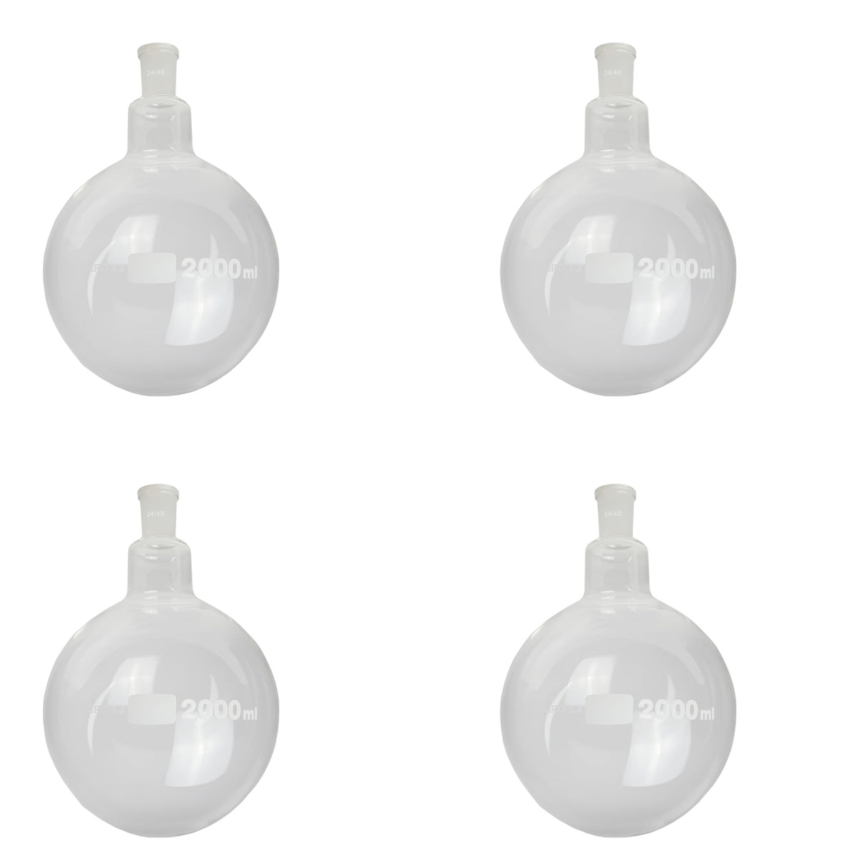 Flask, Boiling, Borosilicate Glass, Round-Bottom, 2000ml, 24/40 Ground Glass Joint, Pack of 4