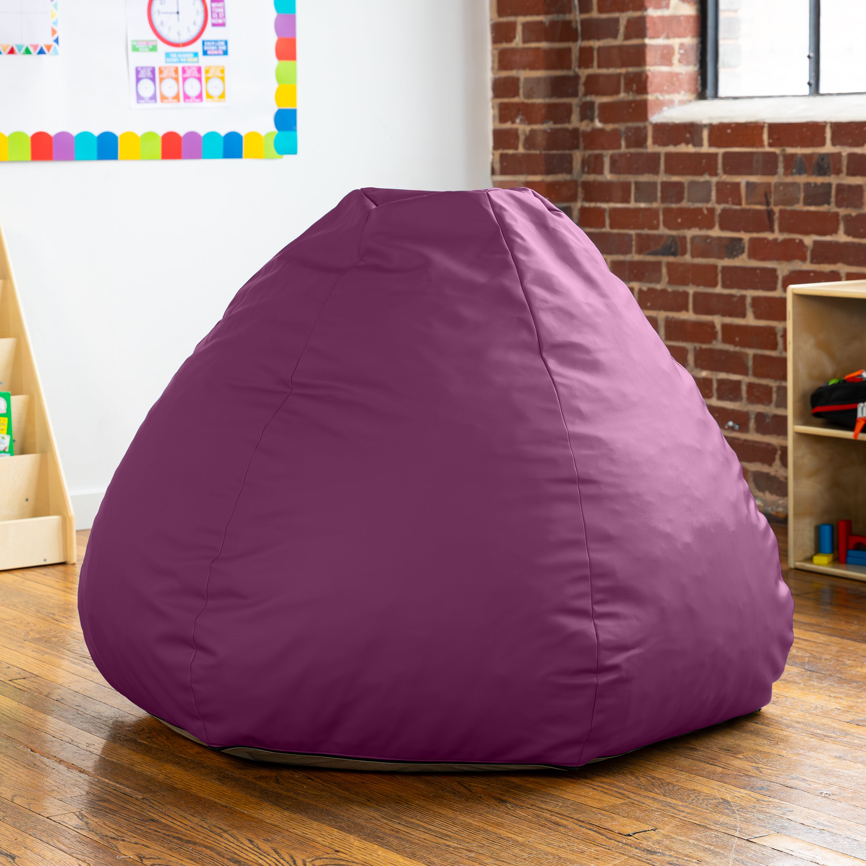 Jaxx Gumdrop Commercial Grade Bean Bag for Educational Environments, Large Size - Premium Vinyl - Plum