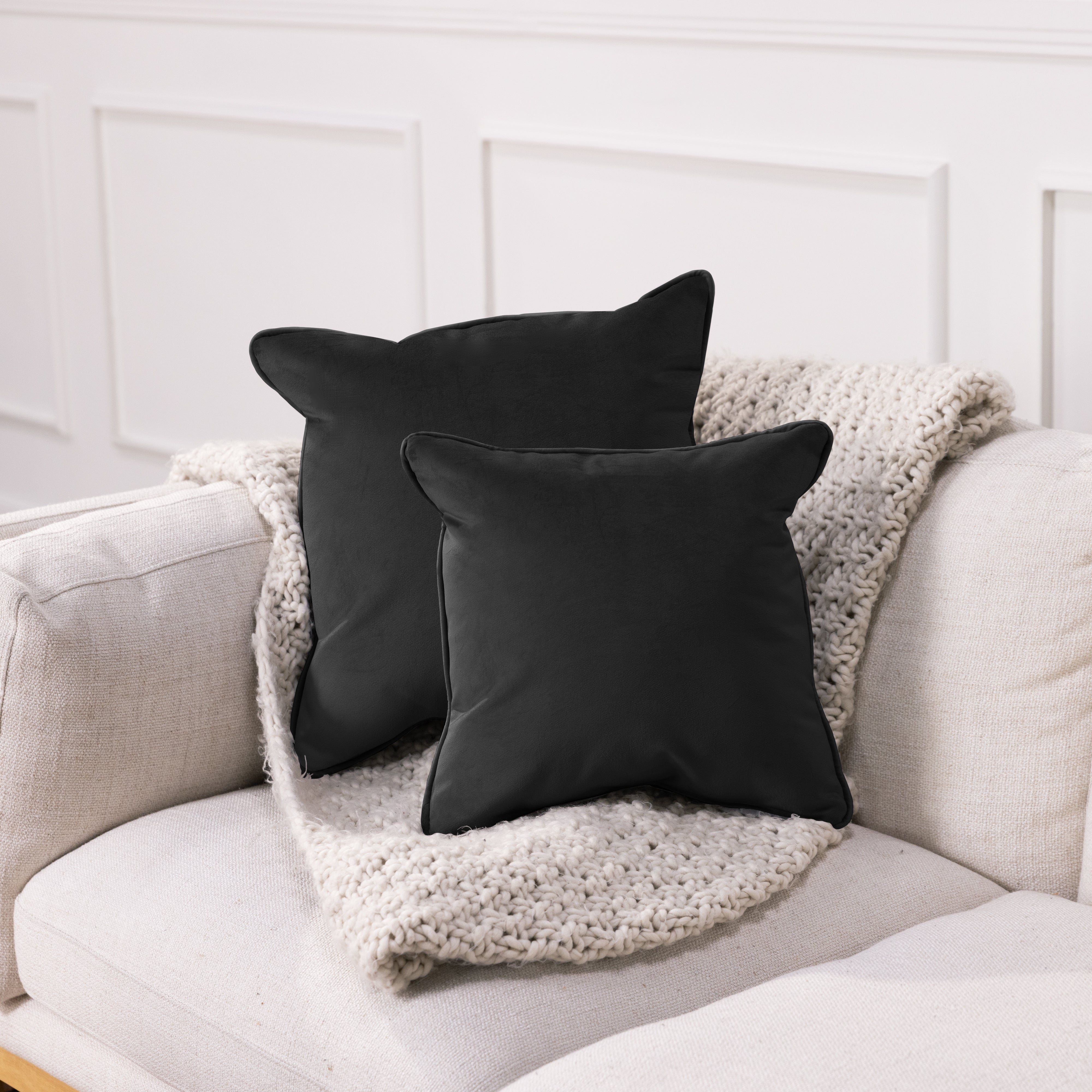 18" x 18" Square Microfiber Pillow with Piping, 2-Piece - Onyx