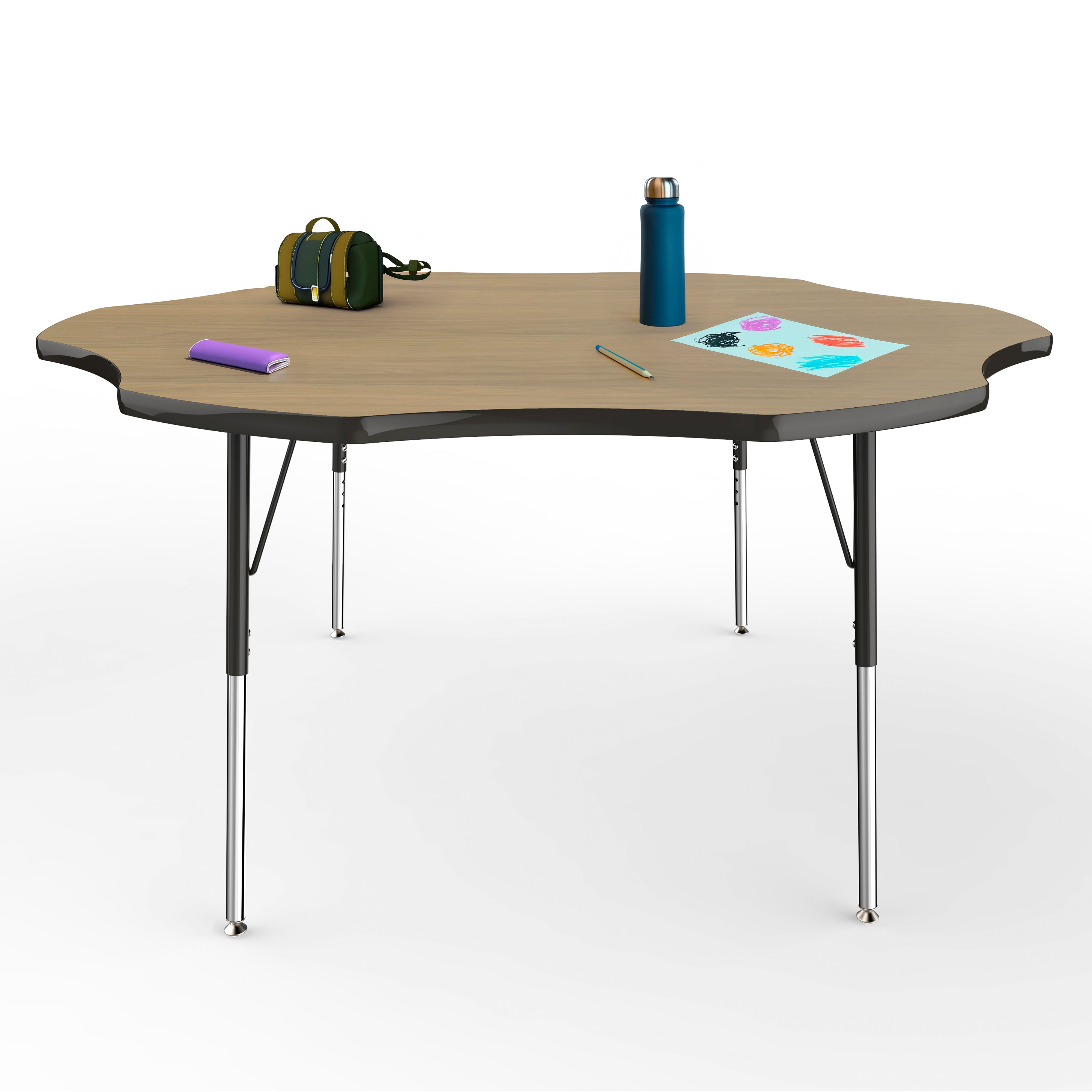 60" x 60" Flower T-Molding Activity Table with Adjustable Standard Swivel Glide Legs - Pasadena Oak/Black