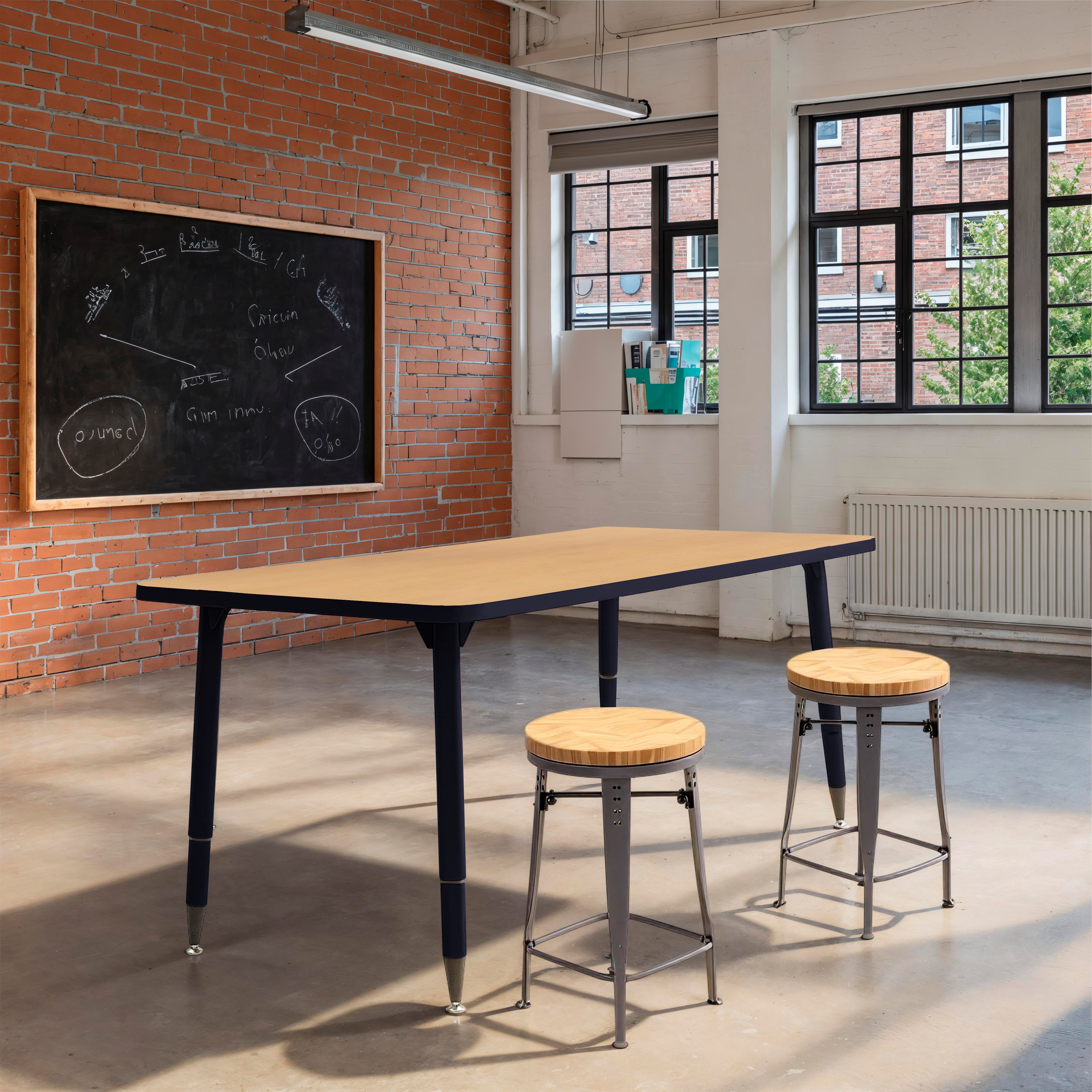 Adapte 30" x 60" Rectangle Thermofused Activity Table with Adjustable Tapered Legs - Maple/Navy