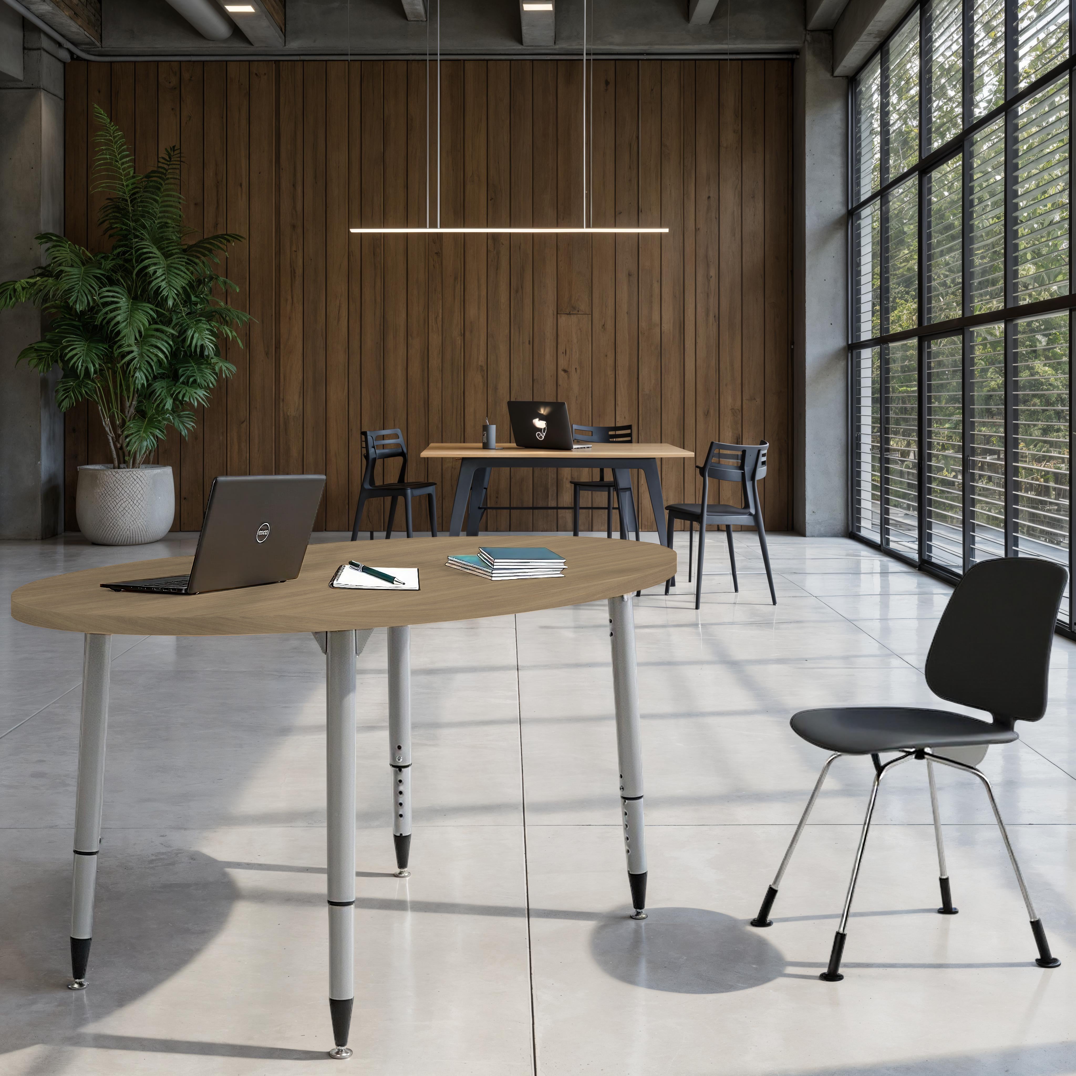 Adapte 30" x 60" Oval Woodgrain Activity Table with Adjustable Tapered Legs - Pasadena Oak/Silver