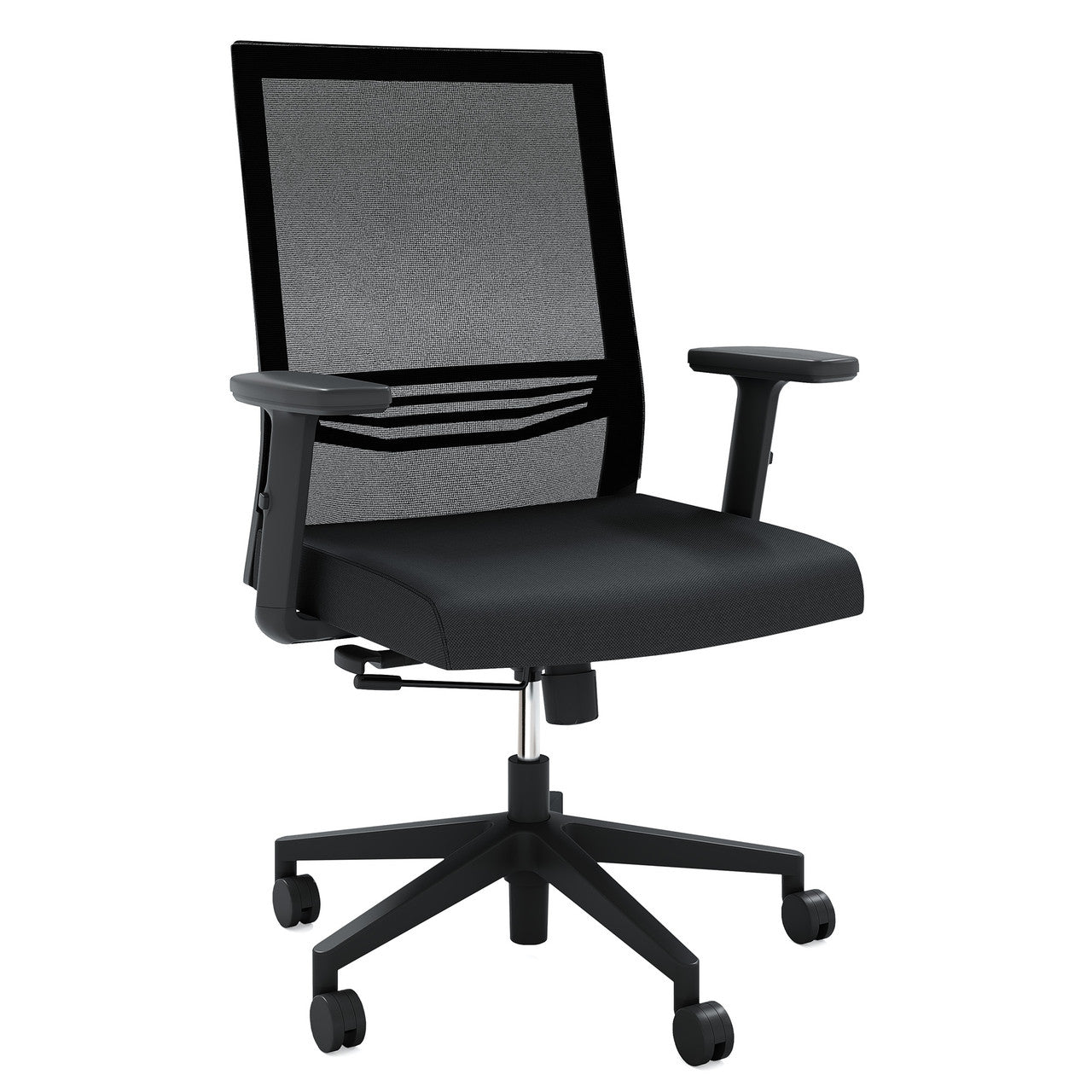 OfficeSource Oslo Mid Back Mesh Task Chair with Adjustable Arms - Black Fabric
