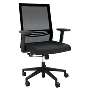 OfficeSource Oslo Mid Back Mesh Task Chair with Adjustable Arms - Black Fabric