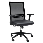 OfficeSource Oslo Mid Back Mesh Task Chair with Adjustable Arms - Black PU Leather