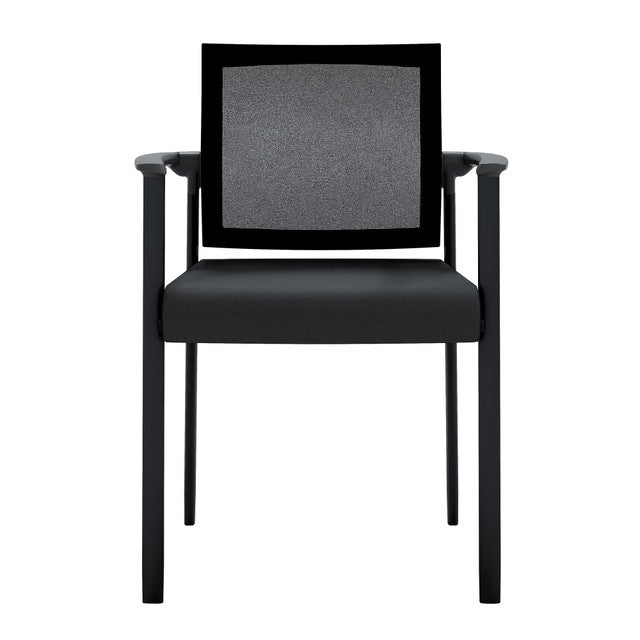 OfficeSource Oslo Mesh Back Stacking Guest Chair - Black Fabric w/ Black Frame