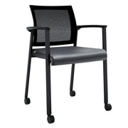 OfficeSource Oslo Mesh Back Stacking Guest Chair - Black PU Leather w/Black Frame