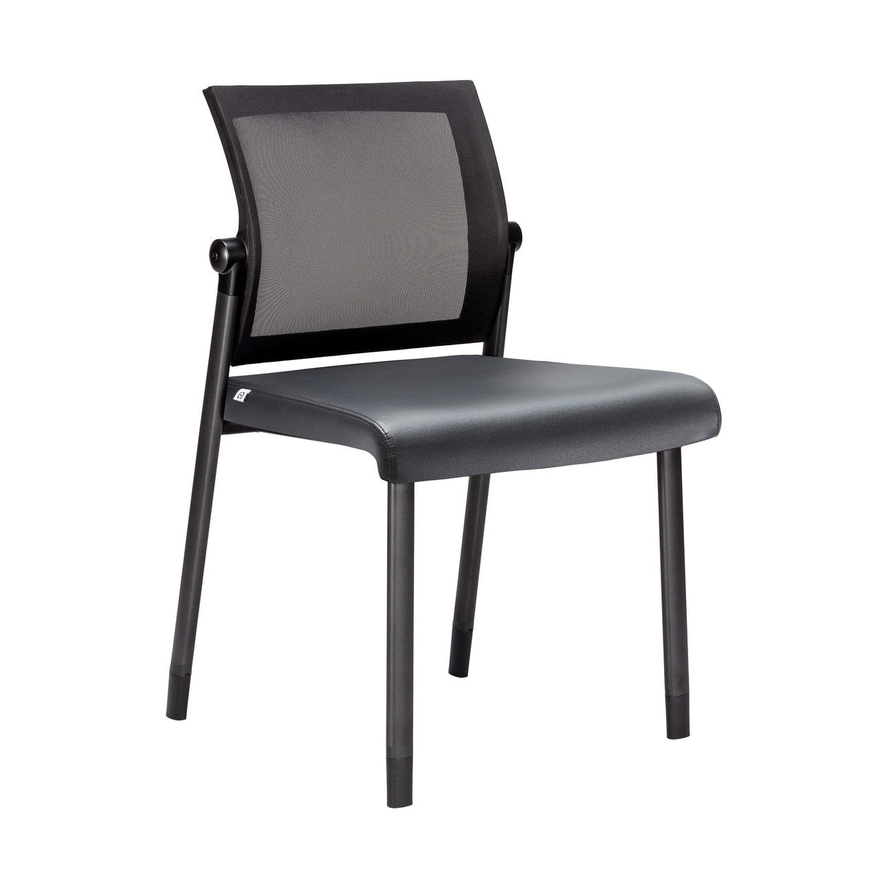 OfficeSource Oslo Mesh Back Armless Stacking Guest Chair with Black Frame - Black PU Leather