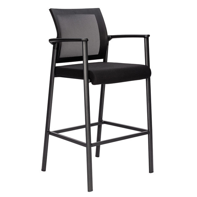 OfficeSource Oslo Mesh Back Stool with Arms and Black Frame - Black Fabric