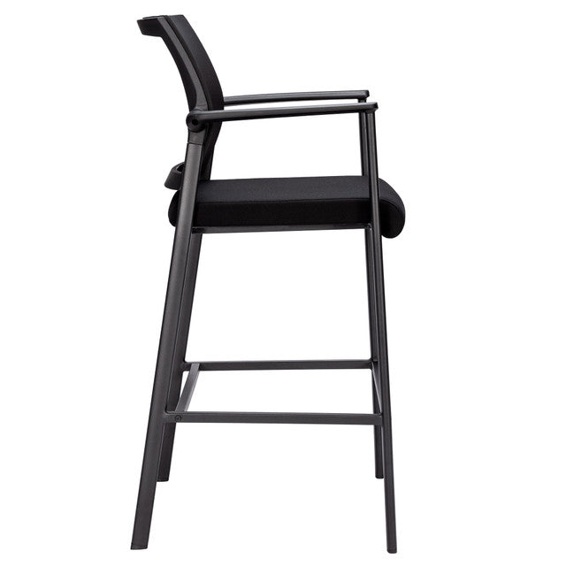 OfficeSource Oslo Mesh Back Stool with Arms and Black Frame - Black Fabric