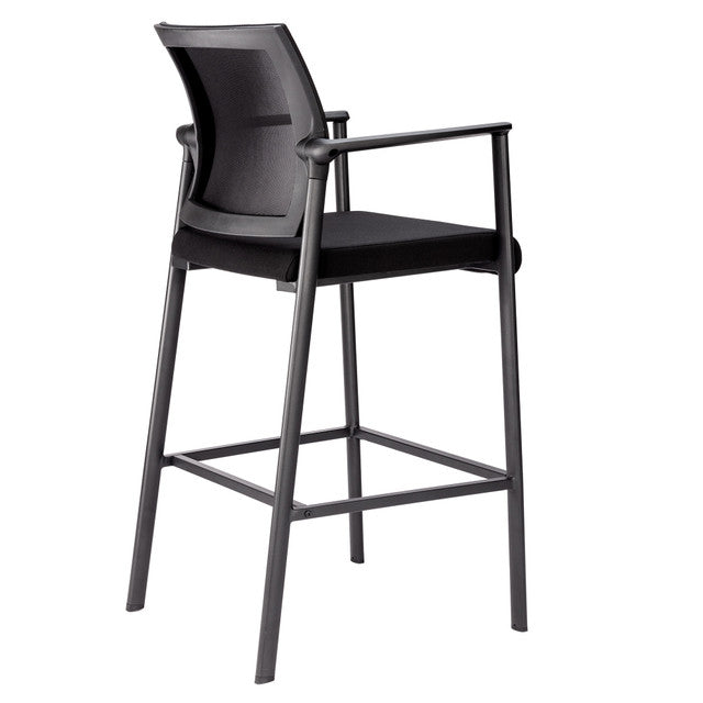 OfficeSource Oslo Mesh Back Stool with Arms and Black Frame - Black Fabric