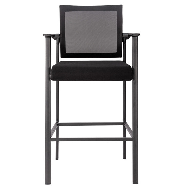 OfficeSource Oslo Mesh Back Stool with Arms and Black Frame - Black Fabric