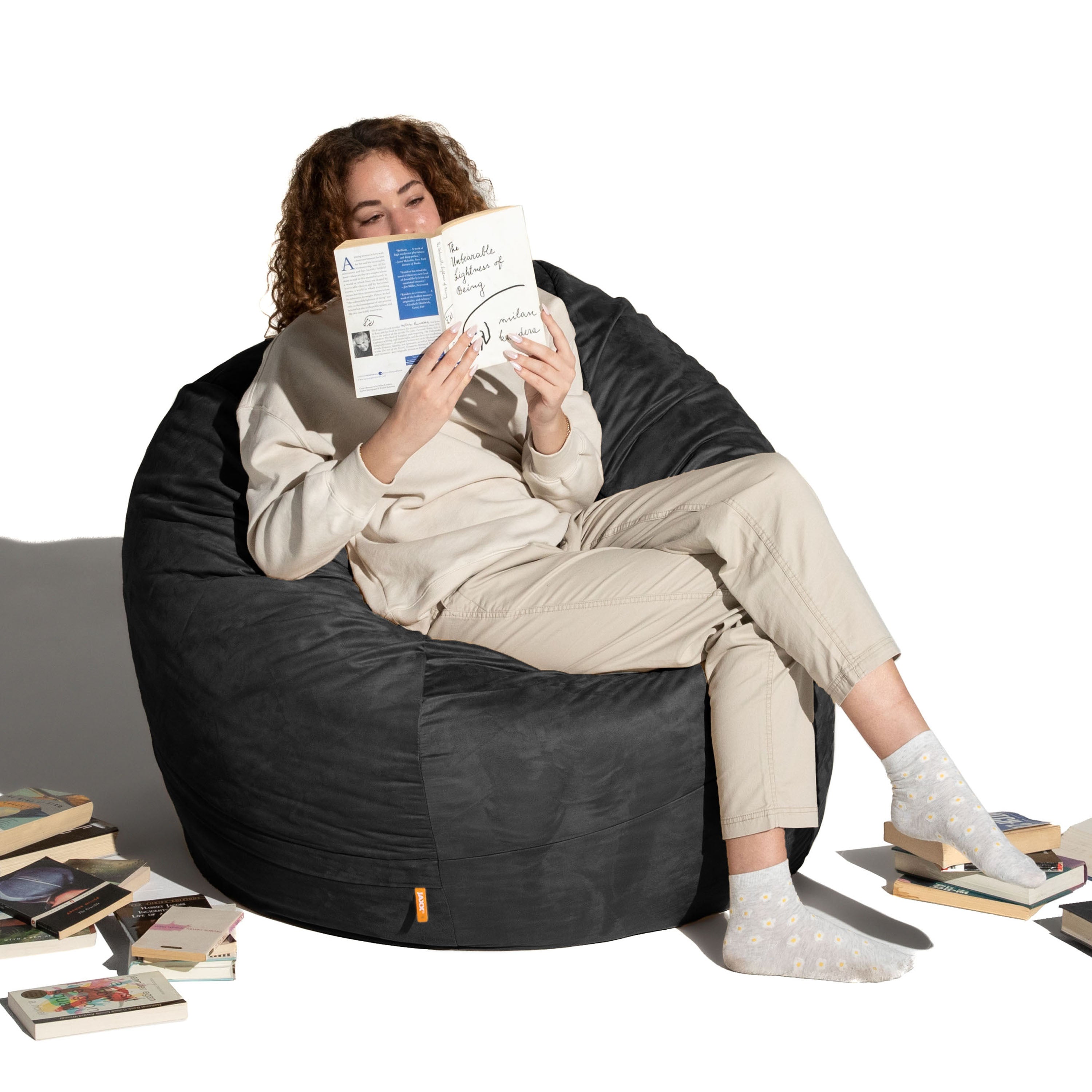 Jaxx 4 ft Round Bean Bag Chair for Adults, Black