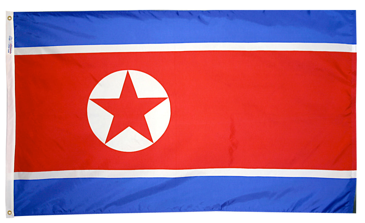 North Korea Flag 5x8 ft. Nylon SolarGuard Nyl-Glo 100% Made in USA to Official United Nations Design Specifications.