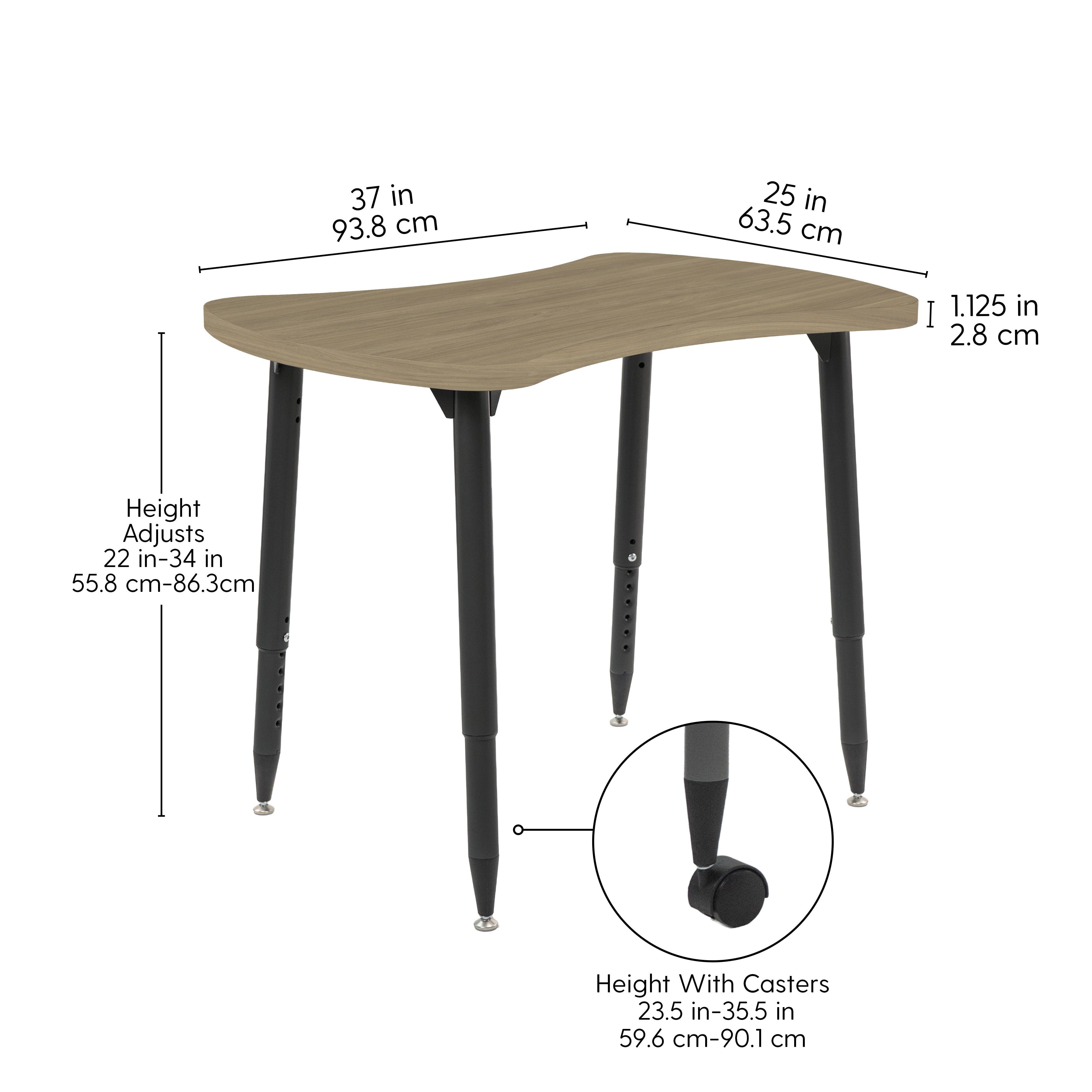 Adapte 25" x 37" Bowtie Woodgrain Activity Table with Adjustable Tapered Legs - Pasadena Oak/Black