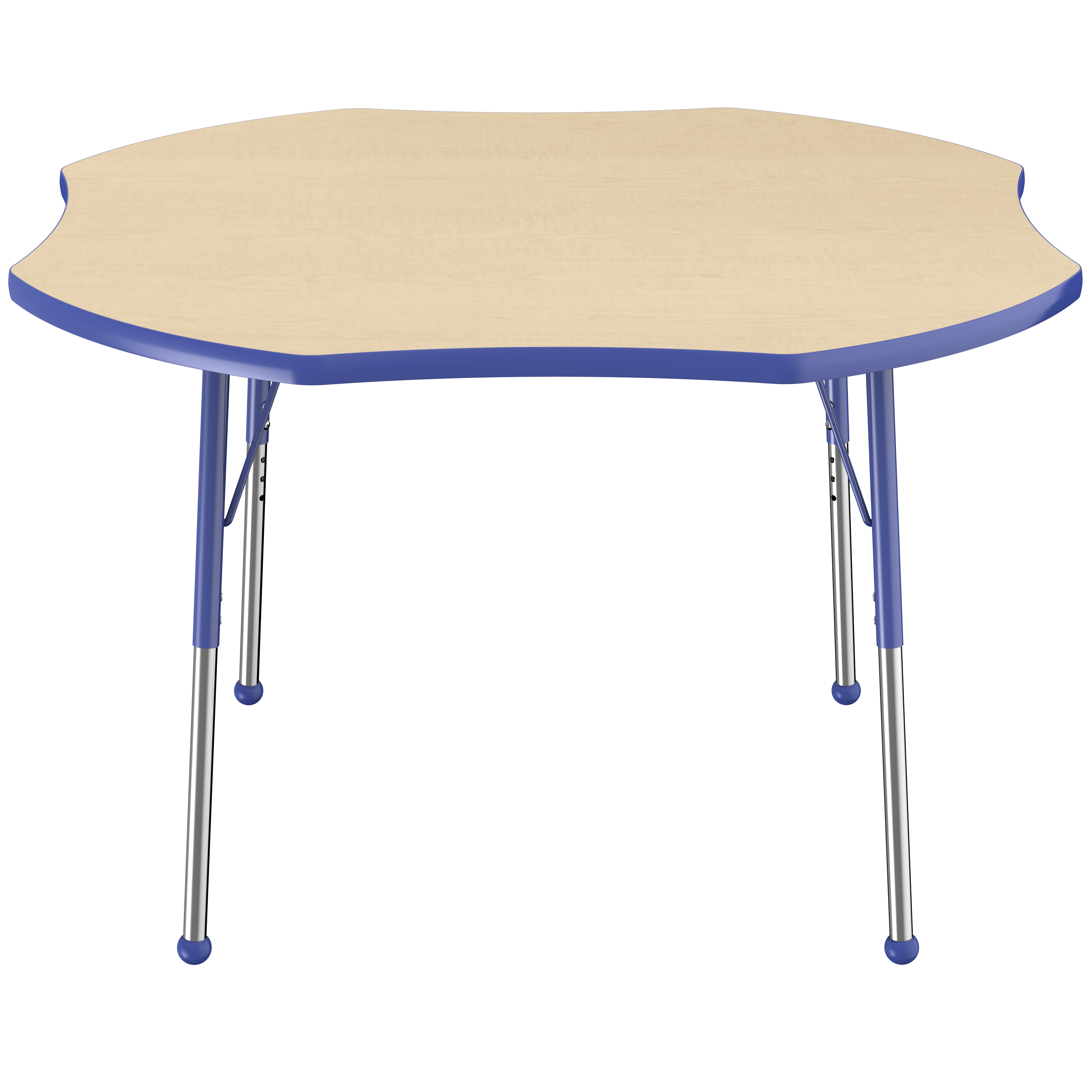 48" x 48" Clover T-Molding Activity Table with Adjustable Standard Ball Glide Legs - Maple/Blue