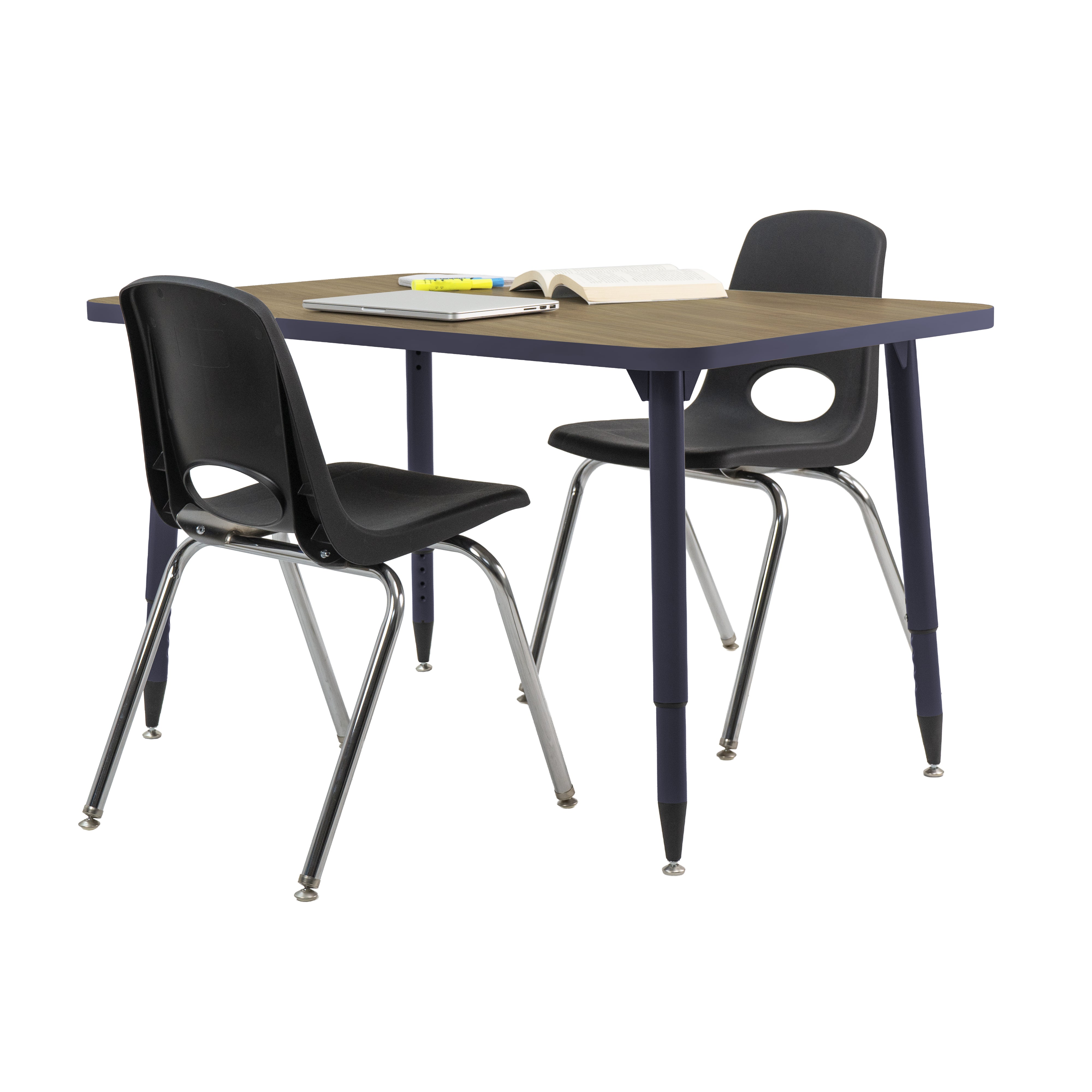 Adapte 30" x 48" Rectangle Thermofused Activity Table with Adjustable Tapered Legs - Pasadena Oak/Navy