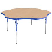 60" x 60" Flower T-Molding Activity Table with Adjustable Standard Swivel Glide Legs - Maple/Blue