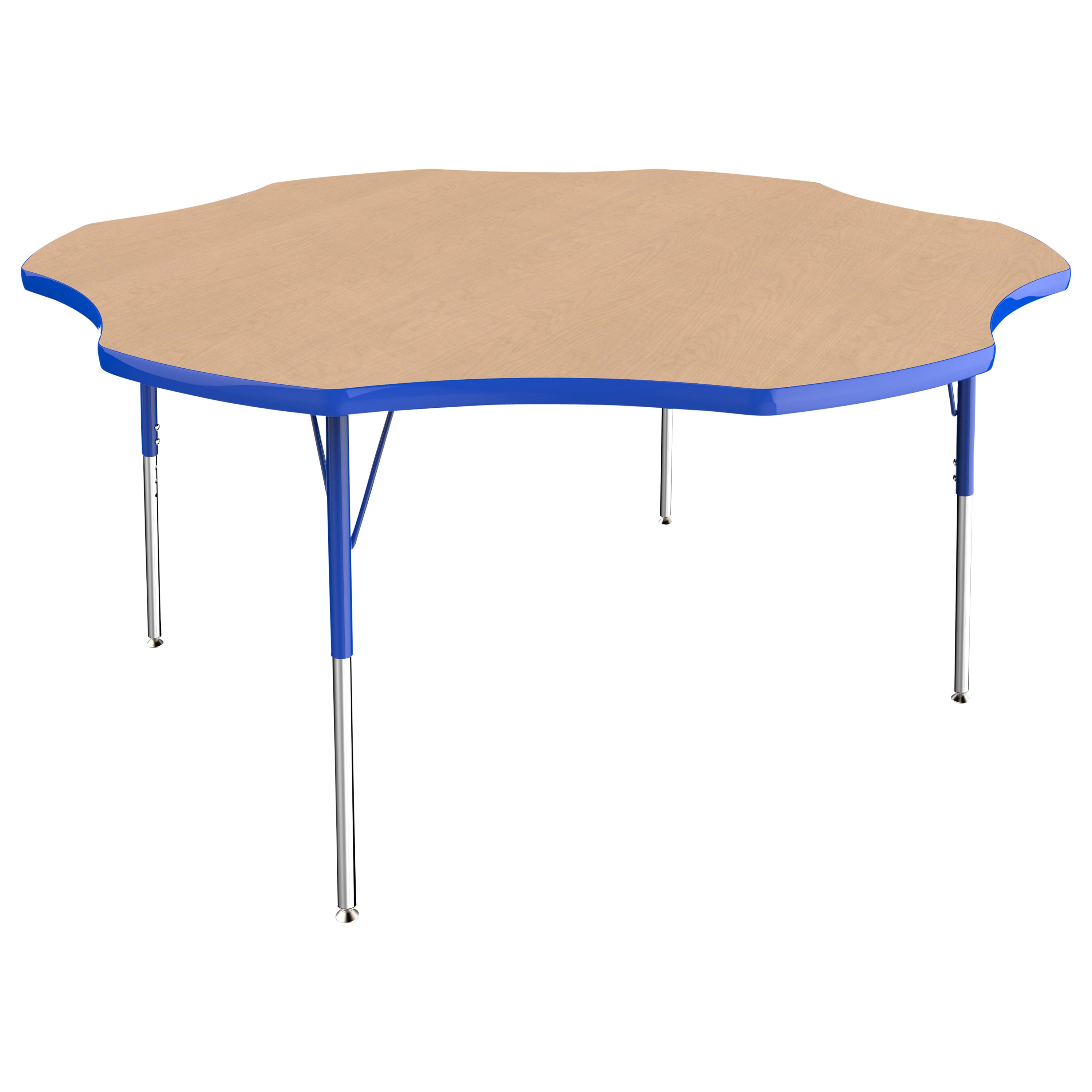 60" x 60" Flower T-Molding Activity Table with Adjustable Standard Swivel Glide Legs - Maple/Blue