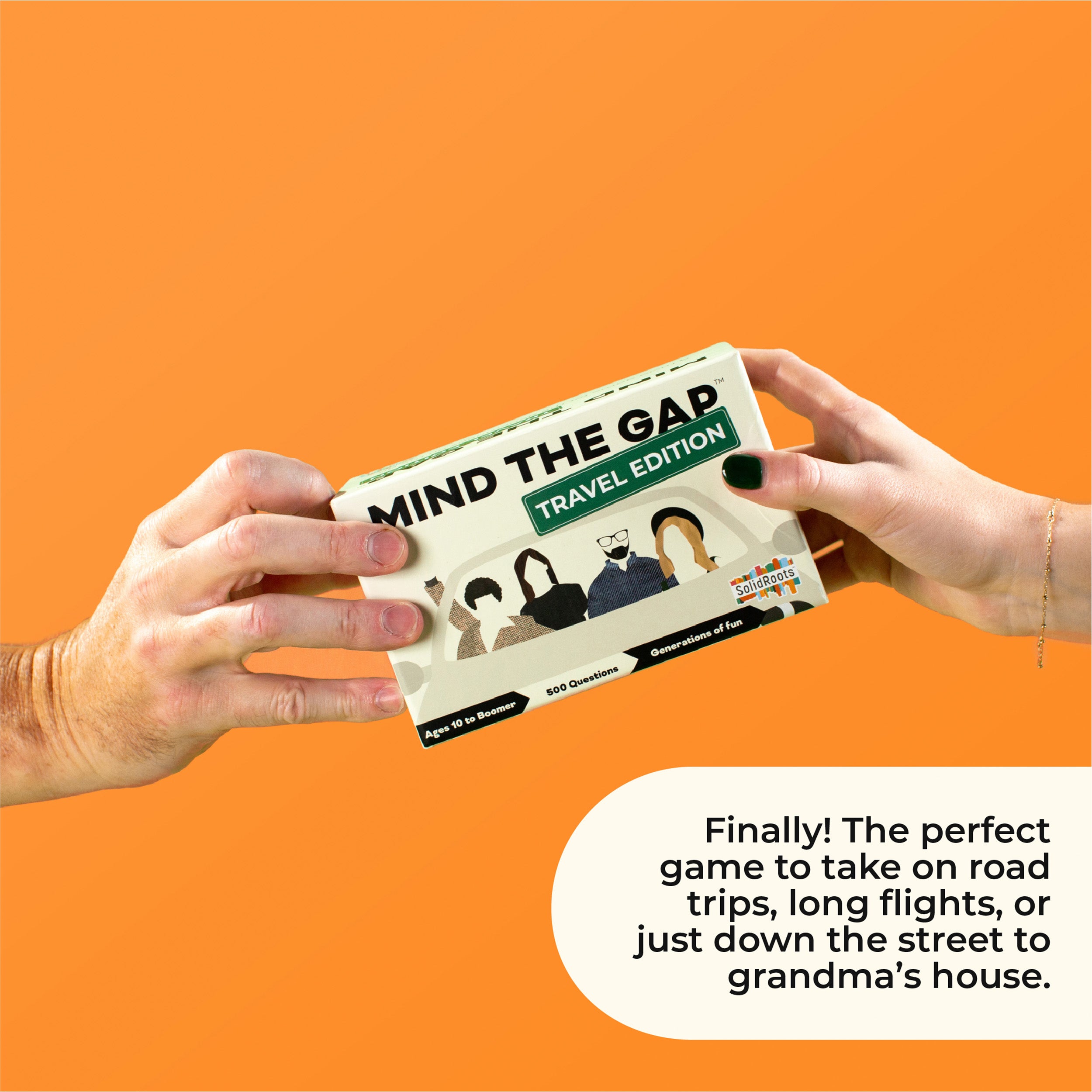 Spin Master Games, SolidRoots Mind the Gap Travel Edition, A Trivia Game for All Generations, Road Trip Fun on the Go, 2-12 Players, for Ages 10 & Up
