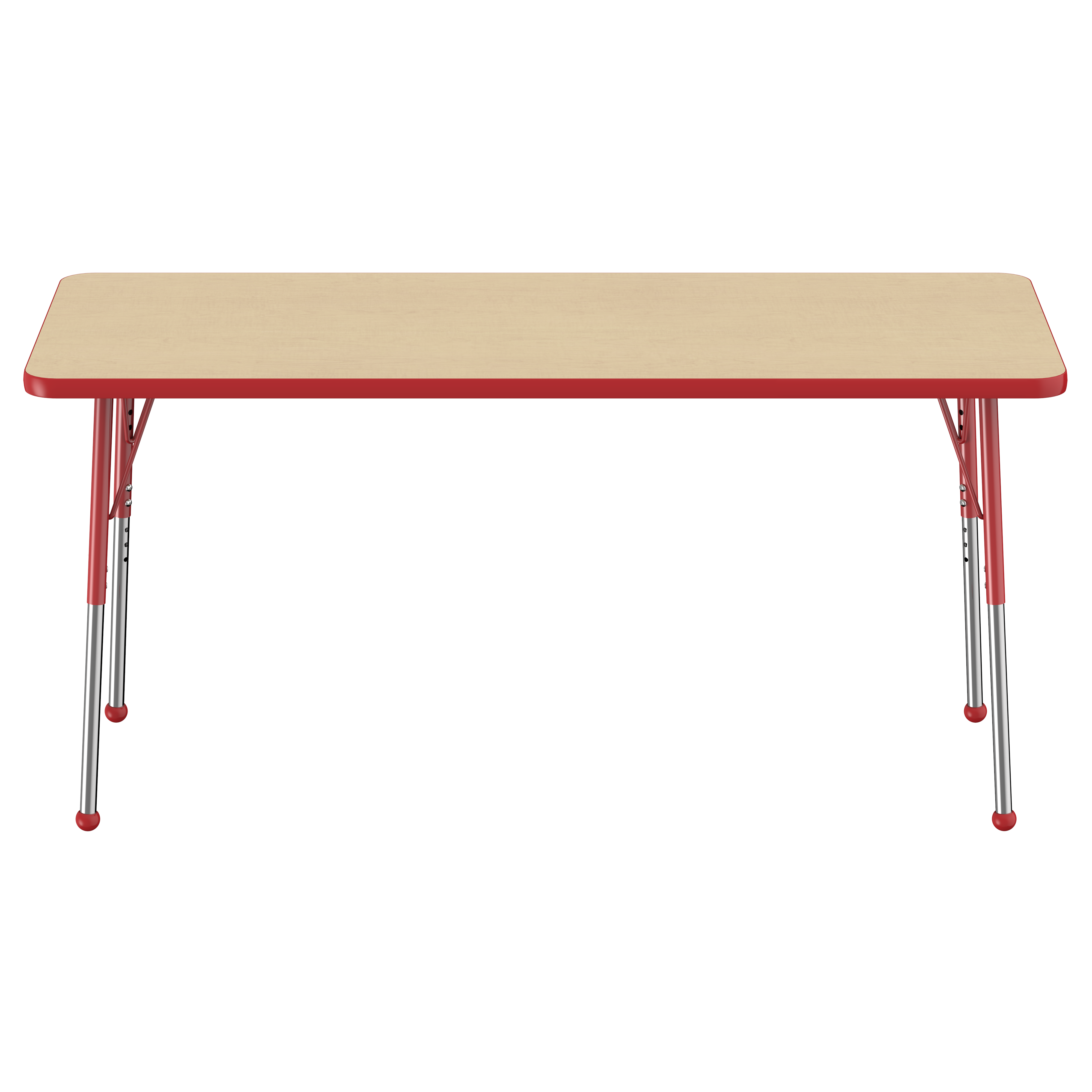 24" x 60" Rectangle T-Molding Activity Table with Adjustable Standard Ball Glide Legs - Maple/Red