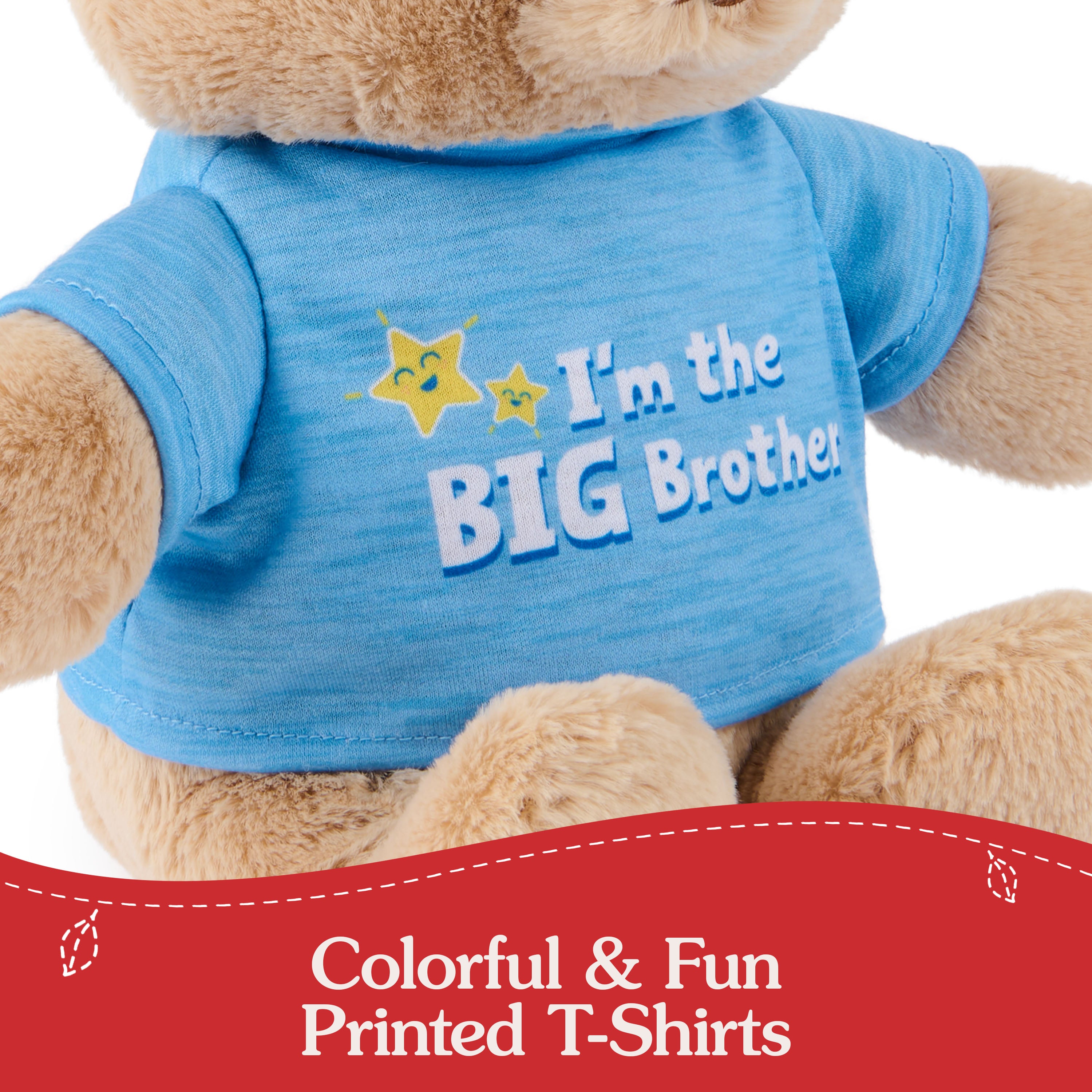 GUND “I'm the Big Brother” Sustainable Message Bear with Blue T-Shirt, Teddy Bear Made from 100% Recycled Materials for Ages 1 and Up, Tan, 12”