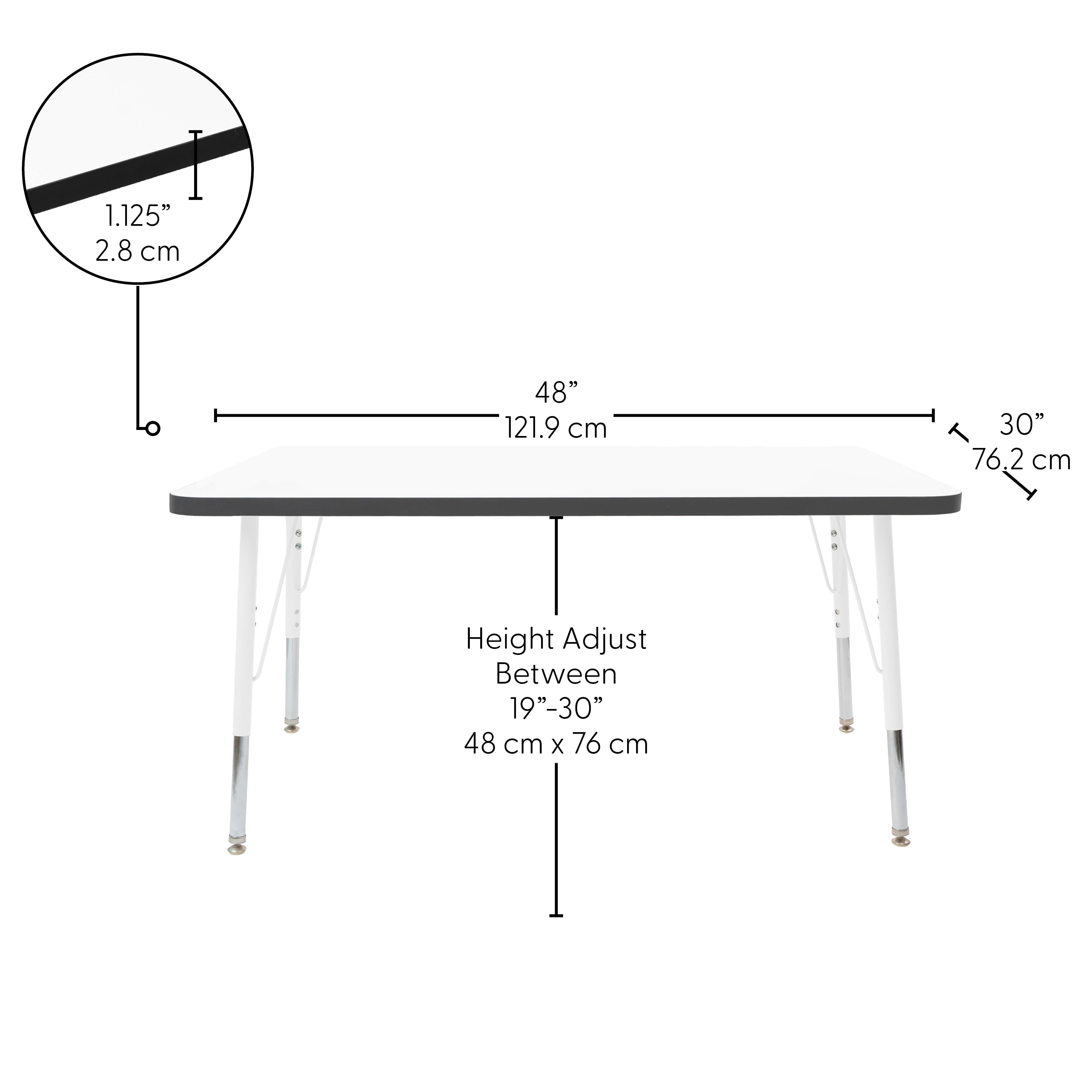 30" x 48" Rectangle Thermofused Activity Table with Adjustable Standard Swivel Glide Legs - White/Black/White