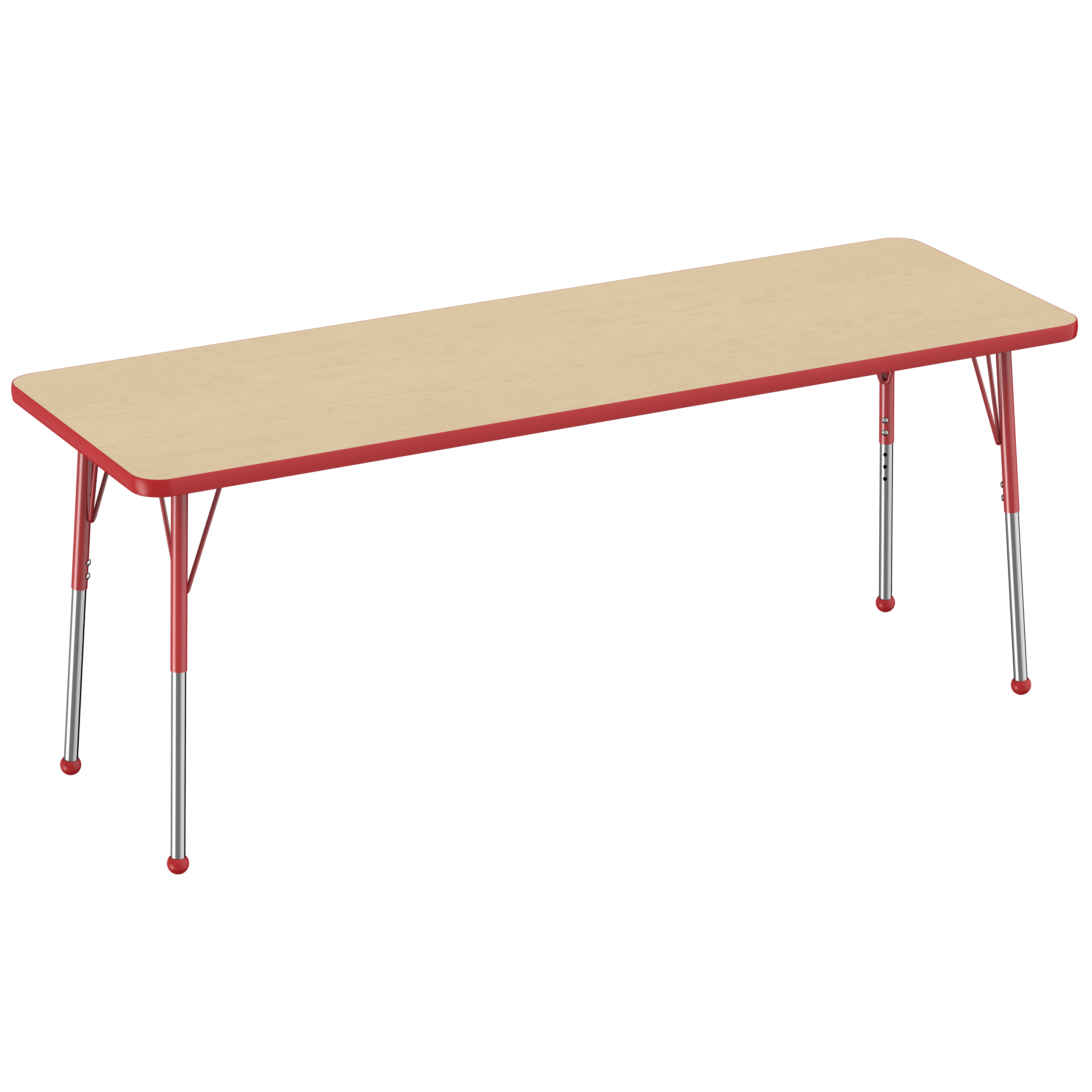 24" x 72" Rectangle T-Molding Activity Table with Adjustable Standard Ball Glide Legs - Maple/Red