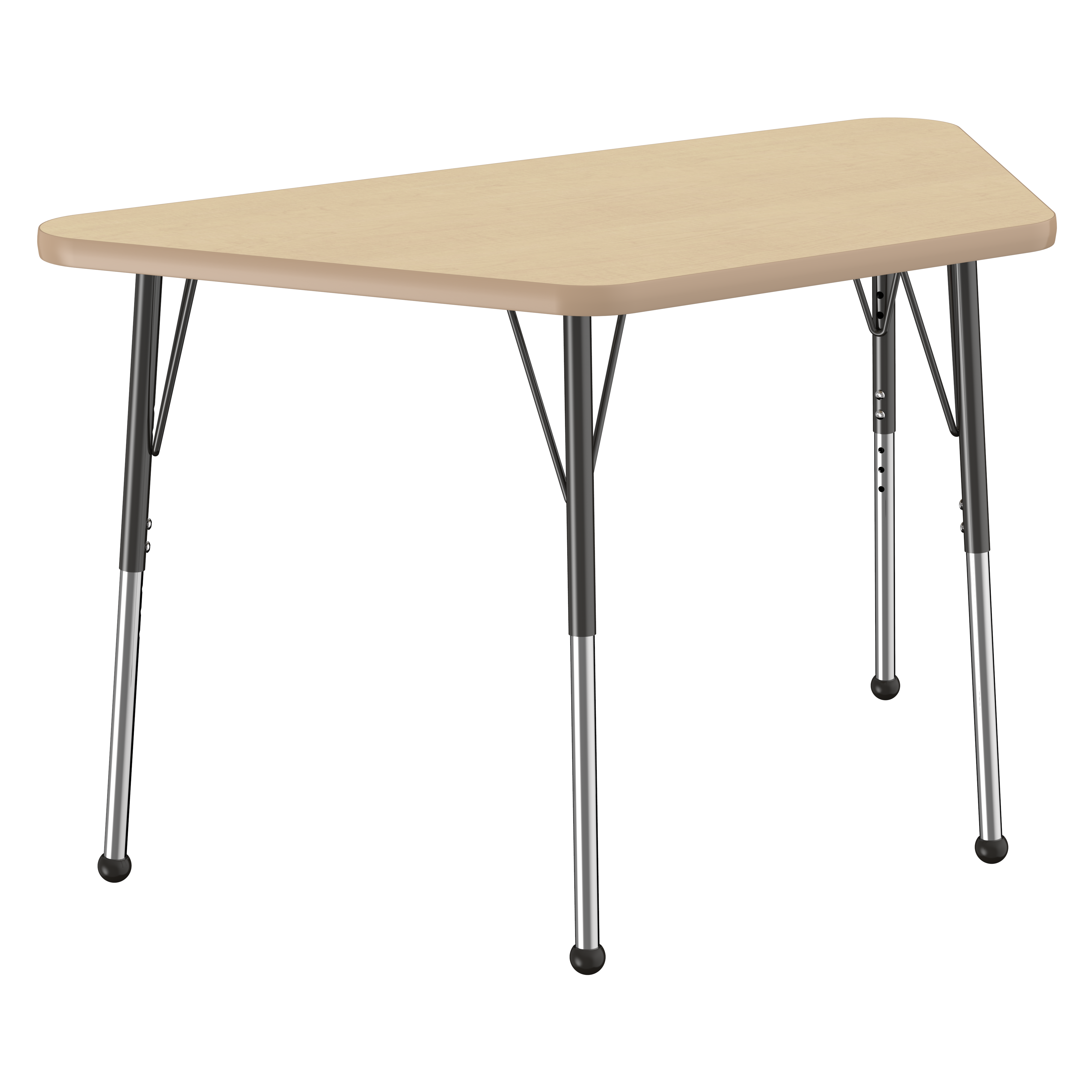 24" x 48" Trapezoid T-Molding Activity Table with Adjustable Standard Ball Glide Legs - Maple/Maple/Black