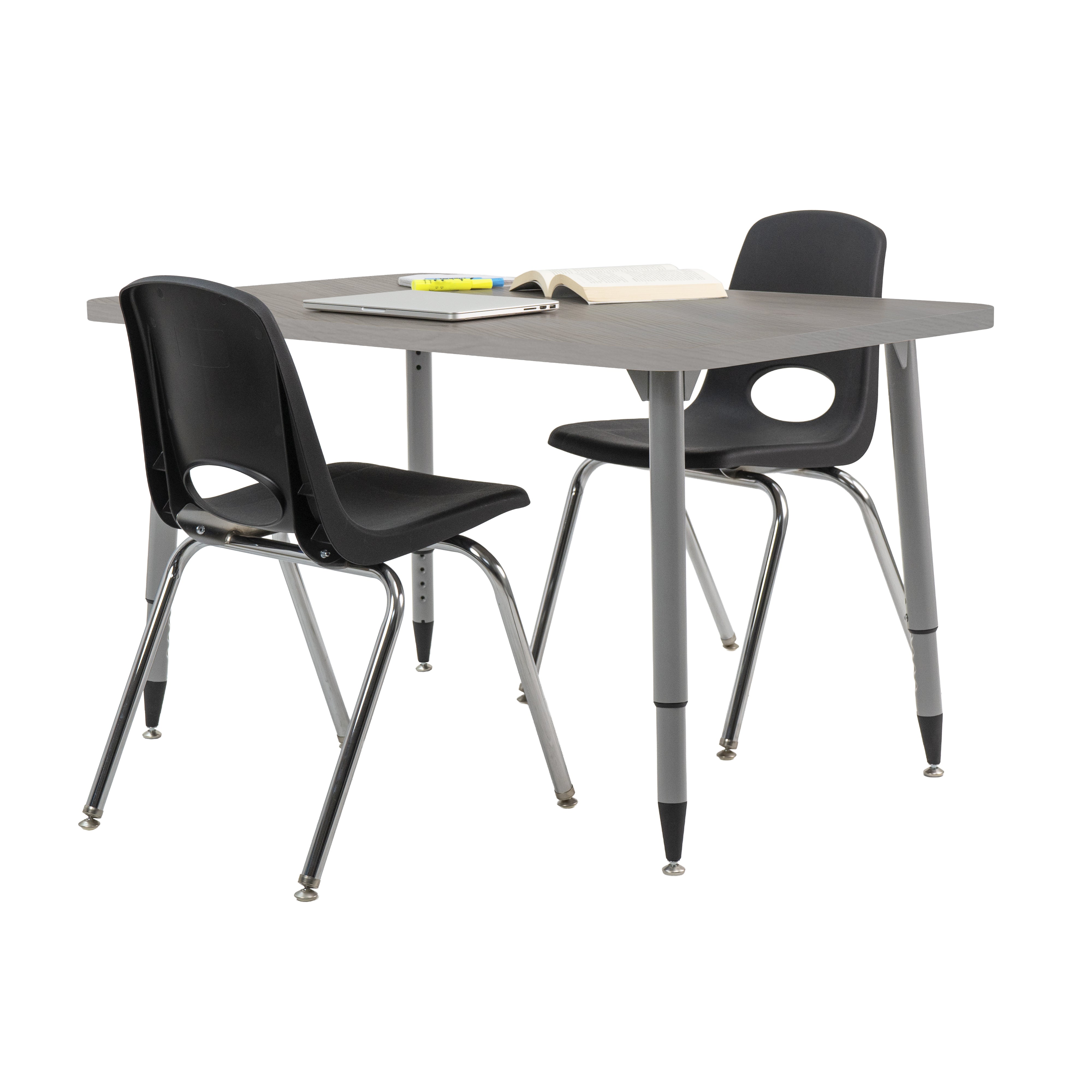 Adapte 30" x 48" Rectangle Woodgrain Activity Table with Adjustable Tapered Legs - Light Gray Wood/Silver