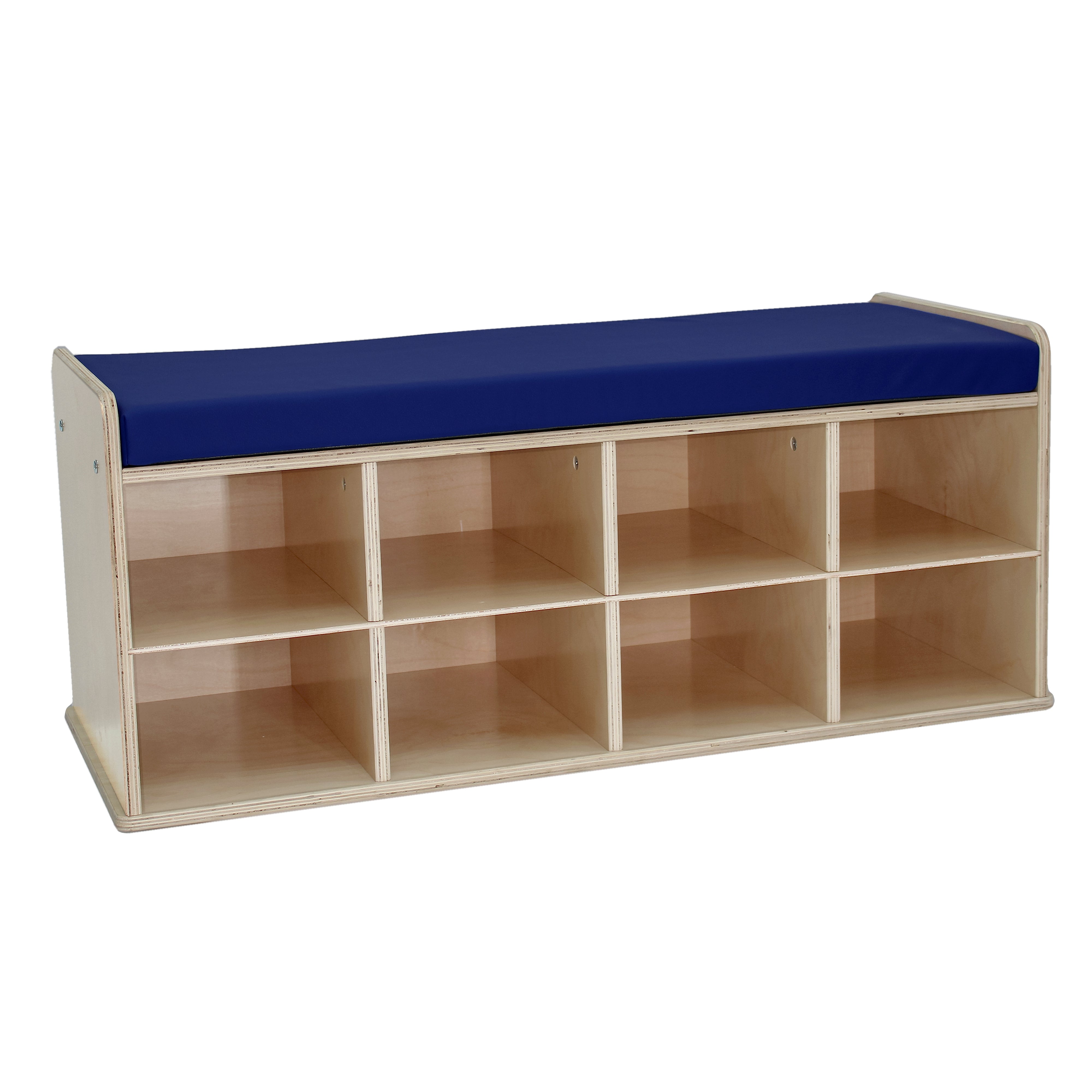 Birch 8-Compartment Storage Bench - Natural/Blue