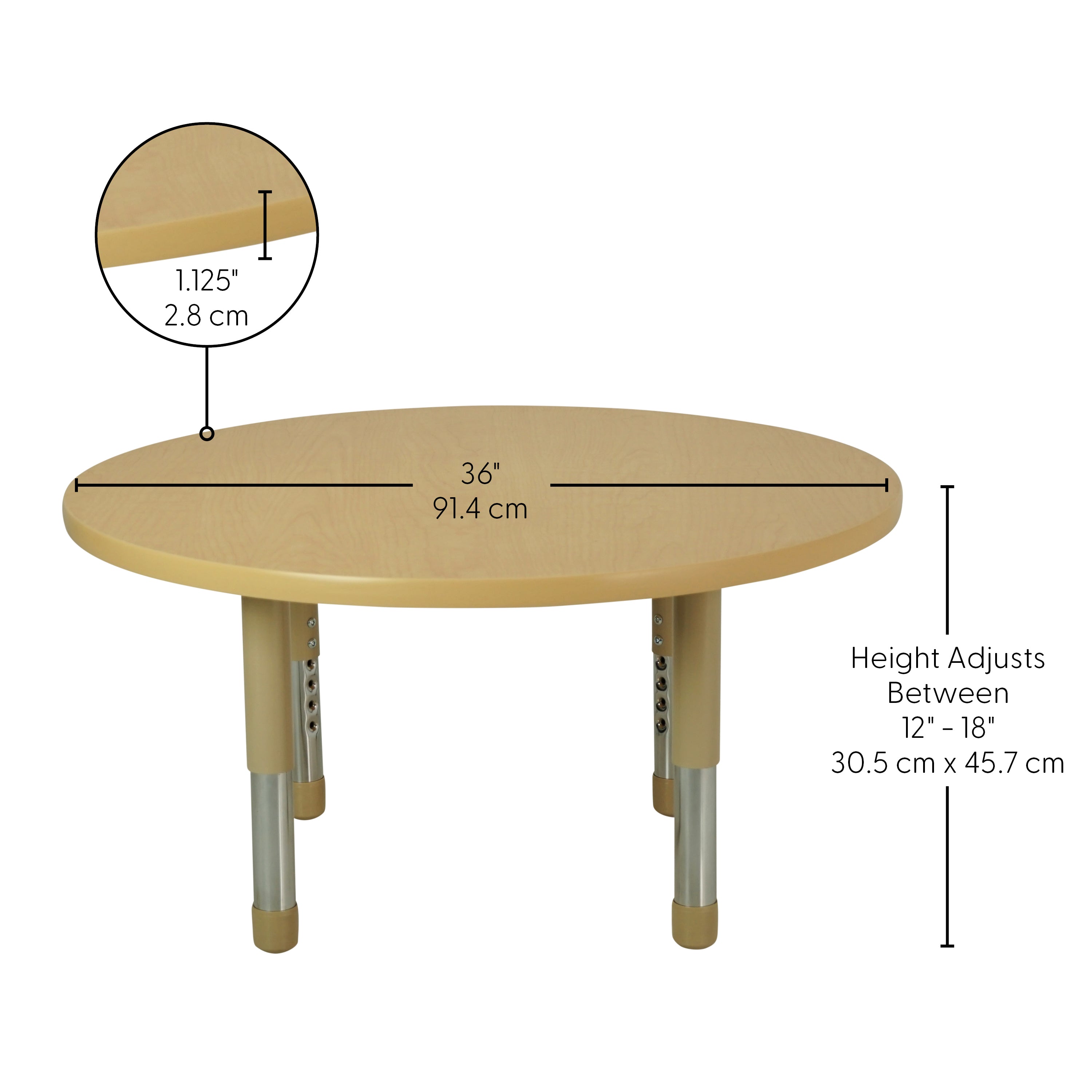 36" Round T-Molding Activity Table with Adjustable Tiny Tot Legs - Maple/Sand
