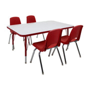 30" x 48" Rectangle Dry-Erase Activity Table with Standard Legs and 14" Stack Chairs with Swivel Glides, 5-Piece Set - Whiteboard/Red