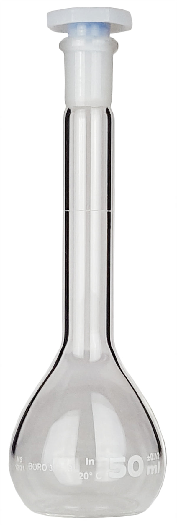 Flask, Volumetric with Plastic Stopper, 50ml, Case of 50